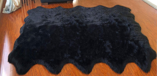 LAMBZY Faux Sheepskin Hypoallergenic Free Shape Silky Shag Rug, Luxury Shaggy Silky Plush Carpet for Bedrooms Rugs Living Room Kids Rooms Sofa Floor Rugs (Decto 10 Pelts 6'x10', 180x300cm Black)