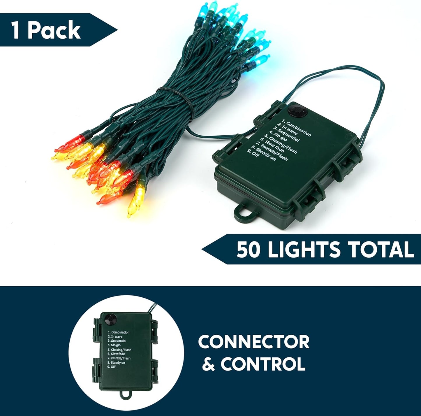 Joiedomi LED Christmas String Lights,50 Count 16.3FT Battery Operated Christmas Tree Fairy Lights with 8 Modes,Multifunction Green Wire for Xmas Decor Party Holiday House,Multicolor