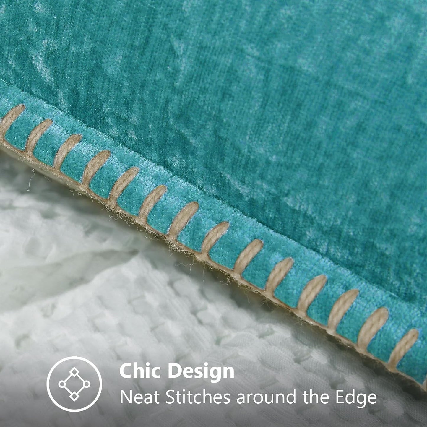 decorUhome Chenille Soft Throw Pillow Covers 12x20 Set of 2, Lumbar Velvet Farmhouse Neutral Decorative Euro Pillow Covers with Stitched Edge for Couch Sofa Bed Home Decor, Turquoise