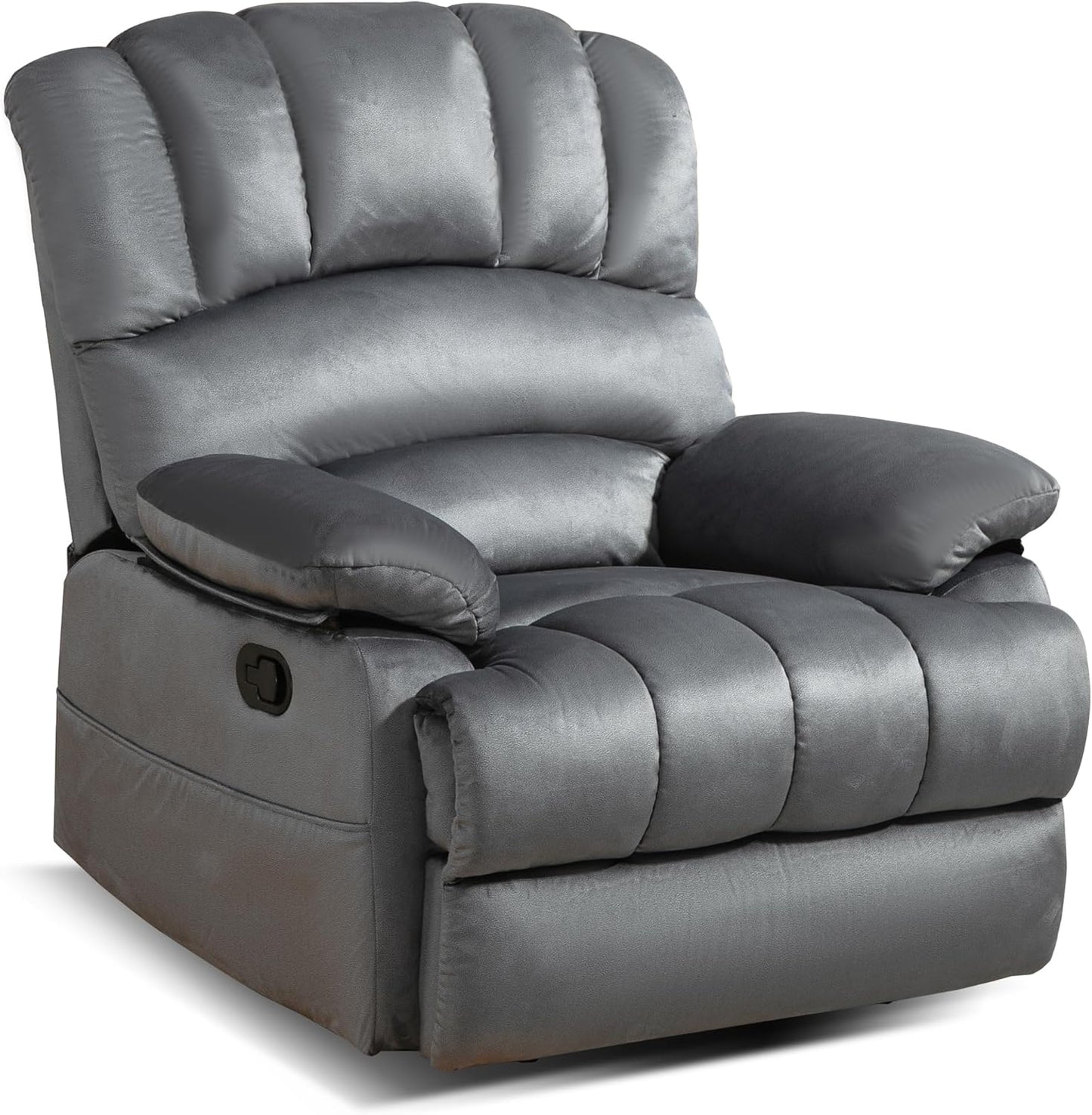 Luxlen Manual Recliner Chair, Reclining Chair with Overstuffed Armrest and Backrest, Living Room Single Sofa Recliners,Light Grey