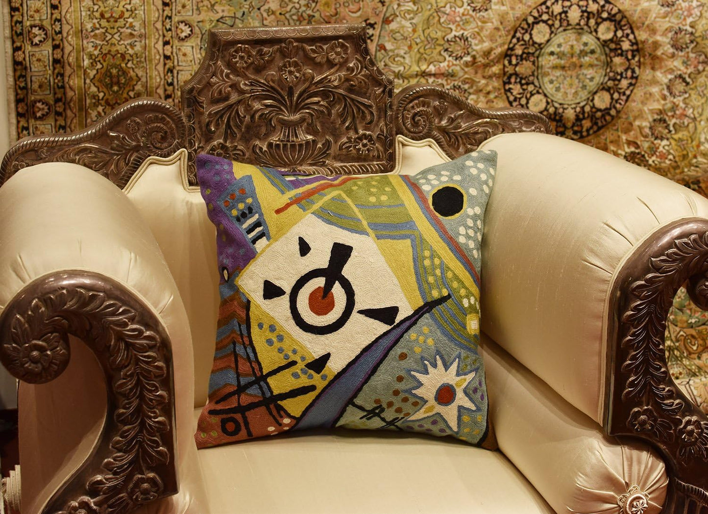 Kandinsky Modern Throw Pillow Cover - Cosmic III | Abstract Pillow | Modern Couch Pillow | Contemporary Pillows | Outdoor Pillow | Mid Century Chair Cushions | Handmade Wool Size 18x18