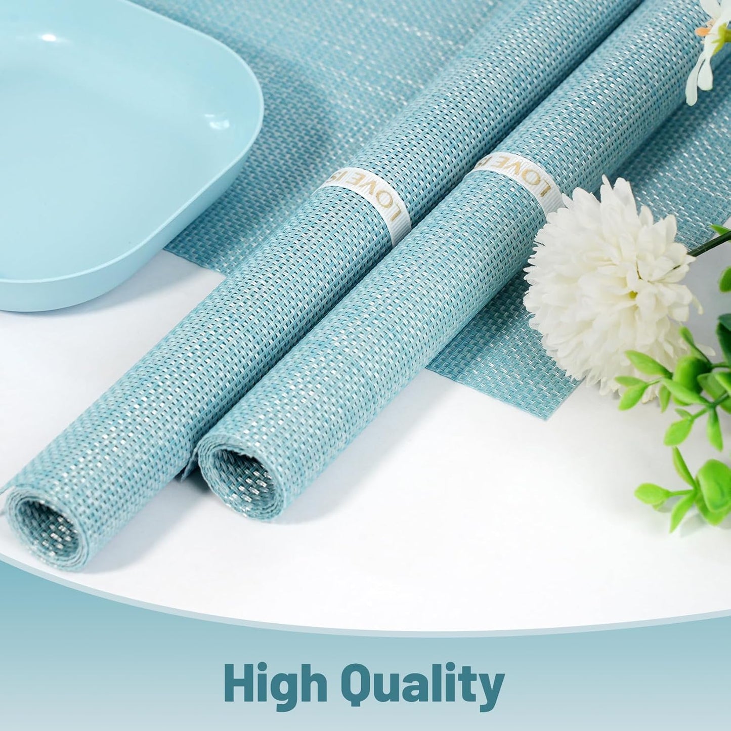 Placemats Set of 6，Non-Slip PVC Weave Table Mats Easy to Clean，Heat Resistant Place Mats for Kitchen Dining Table Decoration Indoor Outdoor，Blue