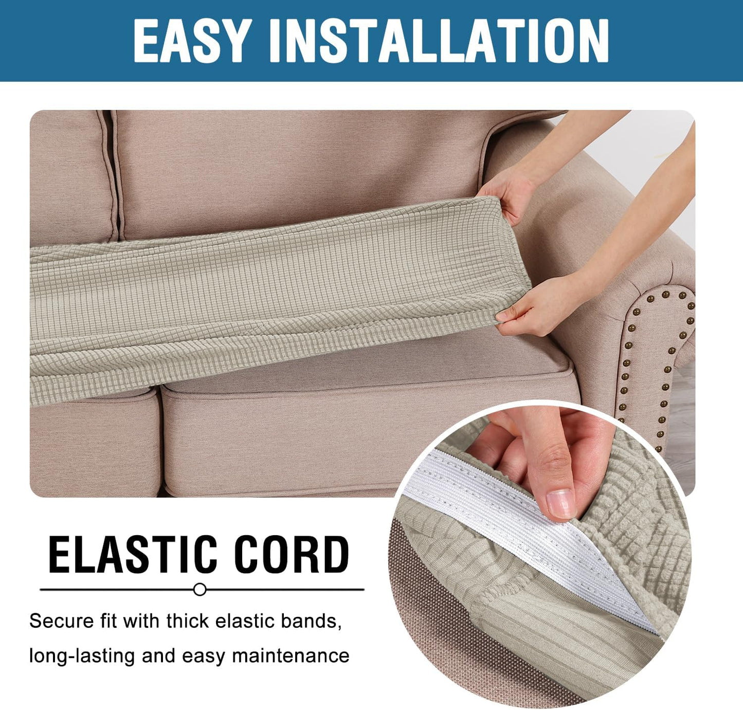 H.VERSAILTEX Super Stretch Individual Seat Cushion Covers Sofa Covers Couch Cushion Covers Slipcover Sets Thick Jacquard Textured Twill Fabric (1 Piece Loveseat Cushion Cover, Island Fossi)