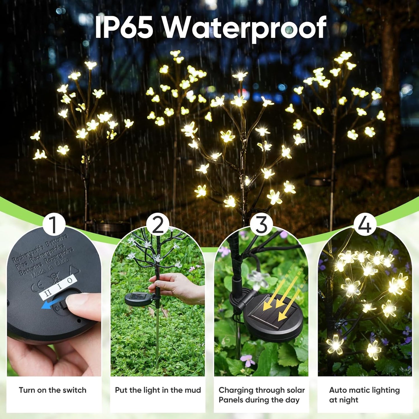 Solar Garden Lights Waterproof, Solar Outdoor Lights Decorative 4Pack, 80Led Solar Powered Flowers Garden Decor, Outdoor Fairy Lights for Yard,Pathway,Lawn,Outside,Garden Decorations