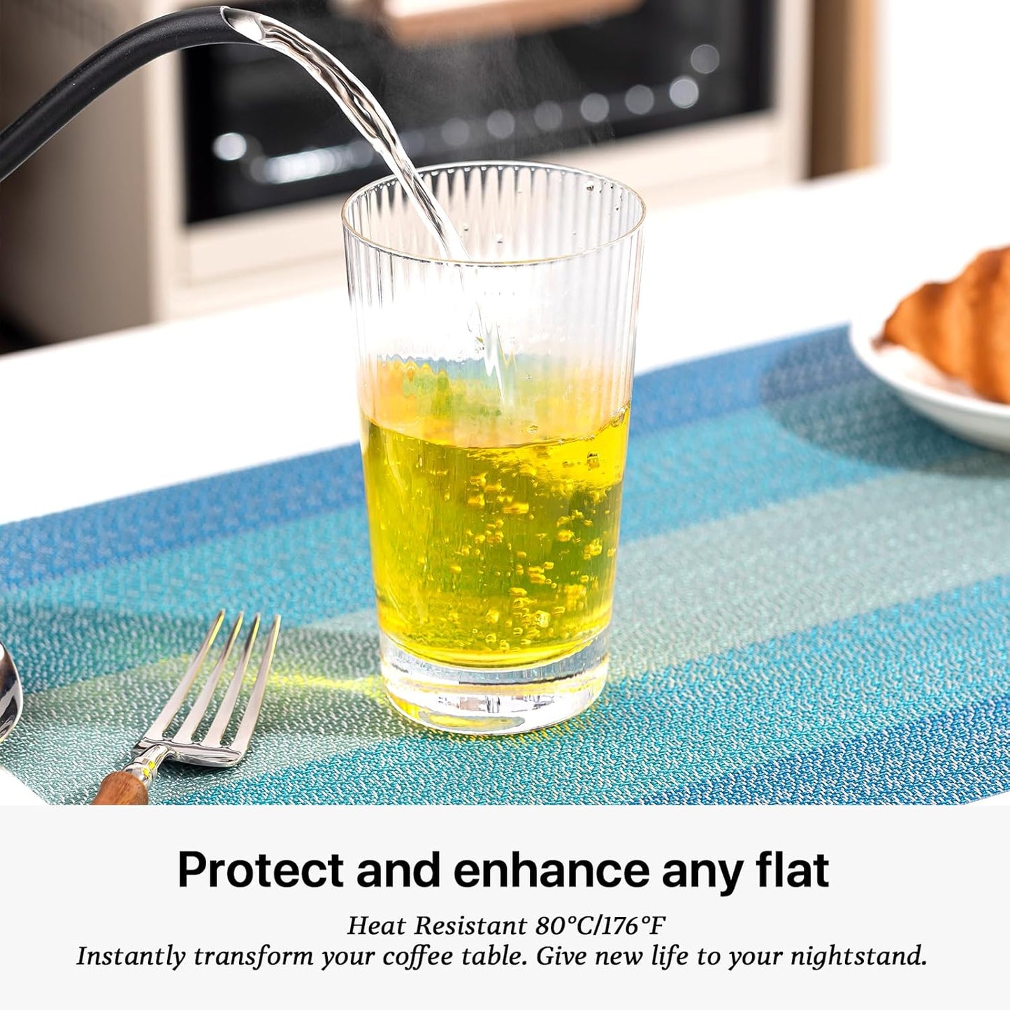 LEXMORE Placemats Set of 8 Vinyl/Plastic Woven Place Mats for Kitchen Table Indoor/Outdoor Washable Placemat Wipeable Dining Table Mats(Ocean Geode)