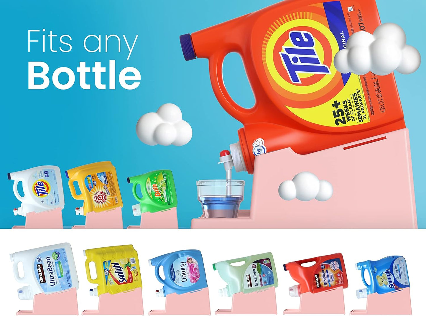 TidyFriend Laundry Detergent Holder Stand Organizer with Drip Tray, 2 Pack Laundry Soap Holder with Non-Slip Rubber Feet for Washing Space Organization, Angled Downward Slope for Easy Pouring (Rose)