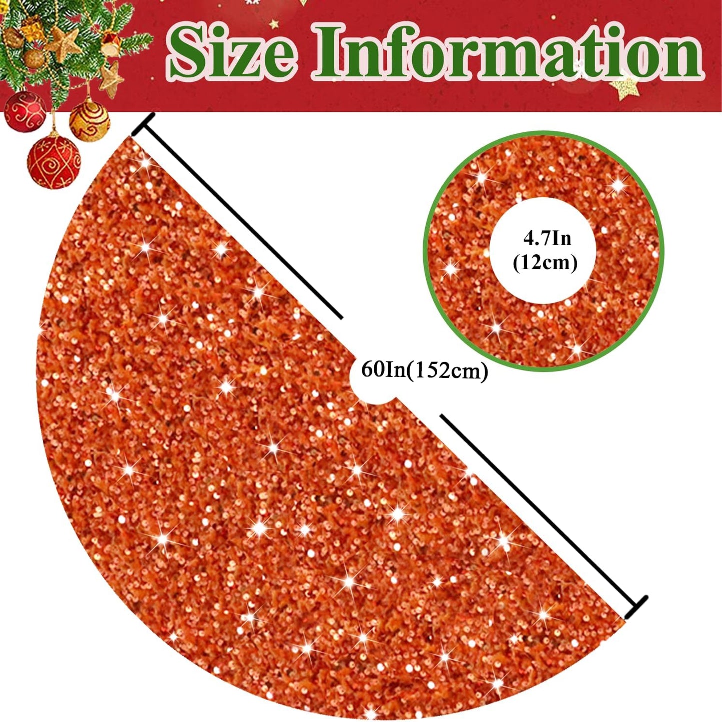 MODFUNS Orange Christmas Tree Skirt 60 Inch Sequin Xmas Tree Skirts Velvet Tree Mat Sparkly Fall Tree Skirt Burnt Orange Round Thanksgiving Tree Base Cover for Artificial Trees Christmas Day Ornaments