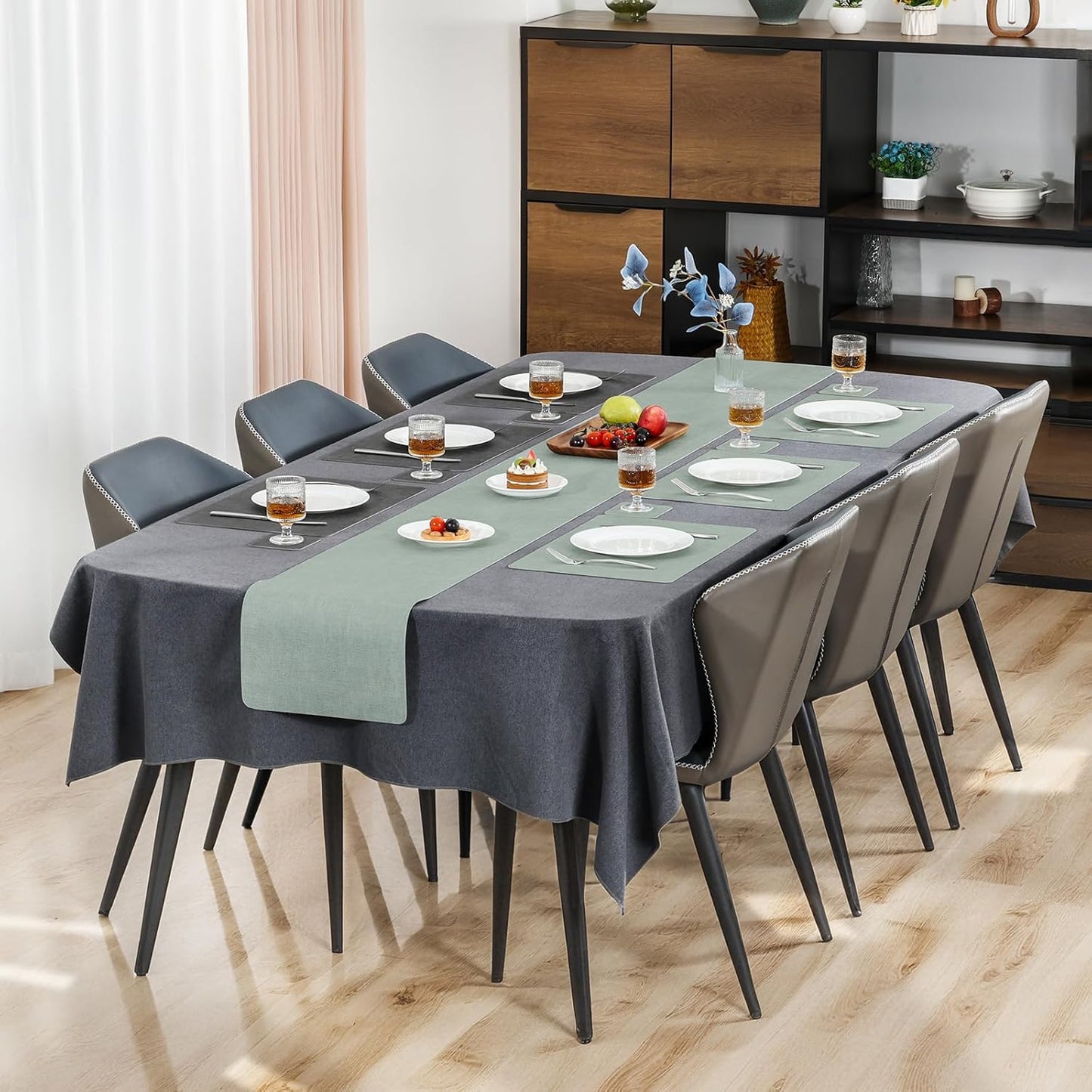 Myir JUN Placemats Dual Sided, Faux Leather Place Mats Set of 6 Indoor for Dining Table Non-Slip Washable Wipeable Heat Resistant Outdoor Table Mats (Gray Sage Green, Set of 6)