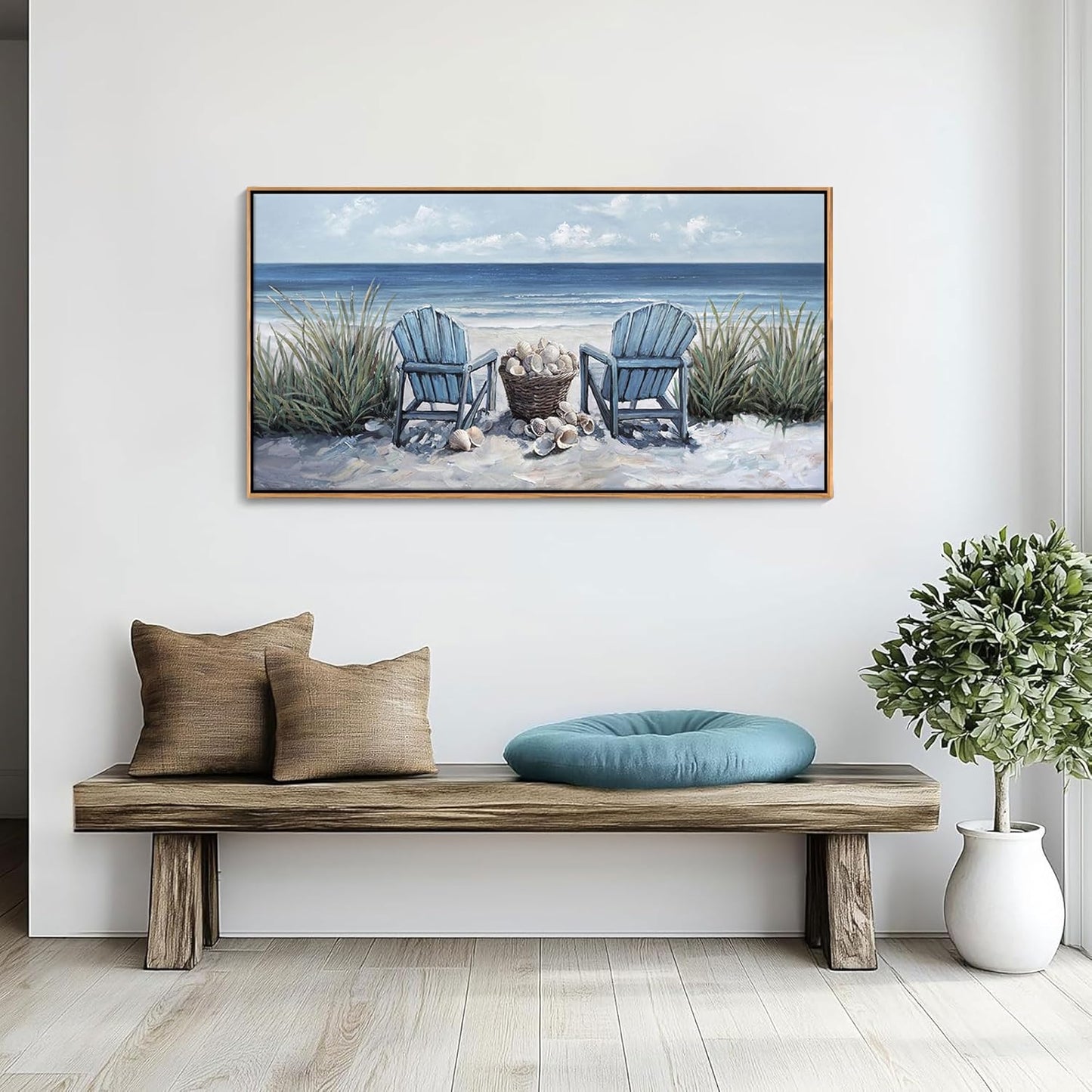 HGUAOA Coastal Wall Art - Large Landscape Wall Pictures for Living Room, Bedroom Pictures, Ocean Beach Artwork, Blue Wall Art, Above Bed Decor, Coastal Landscape Wall Decor,Framed Beach Pinting