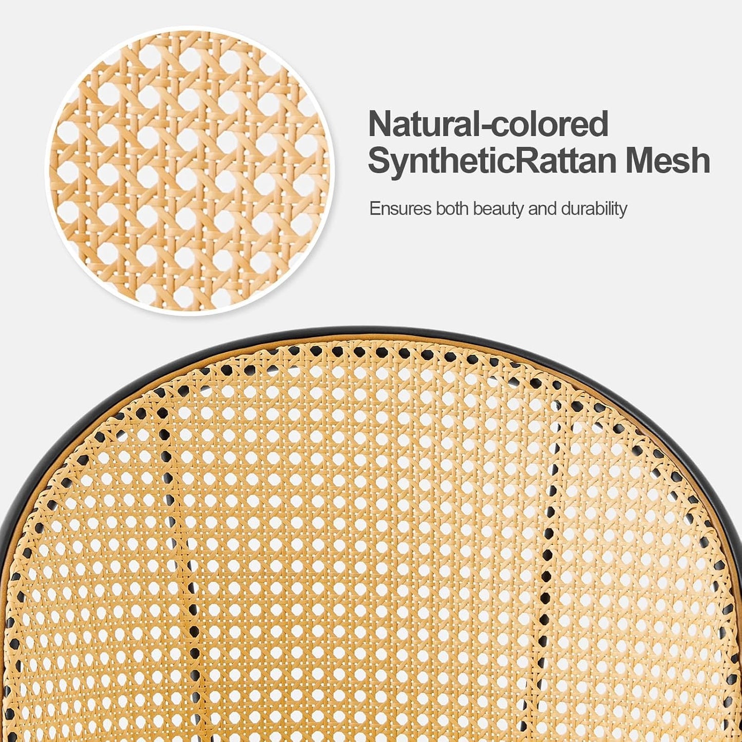 Dining Chairs Set of 2, Mid Century Modern Dining Room Chairs with Rattan Back, Faux Leather Kitchen Dining Chairs Farmhouse Armless Mesh Cane Back Side Chairs with Metal Legs, White