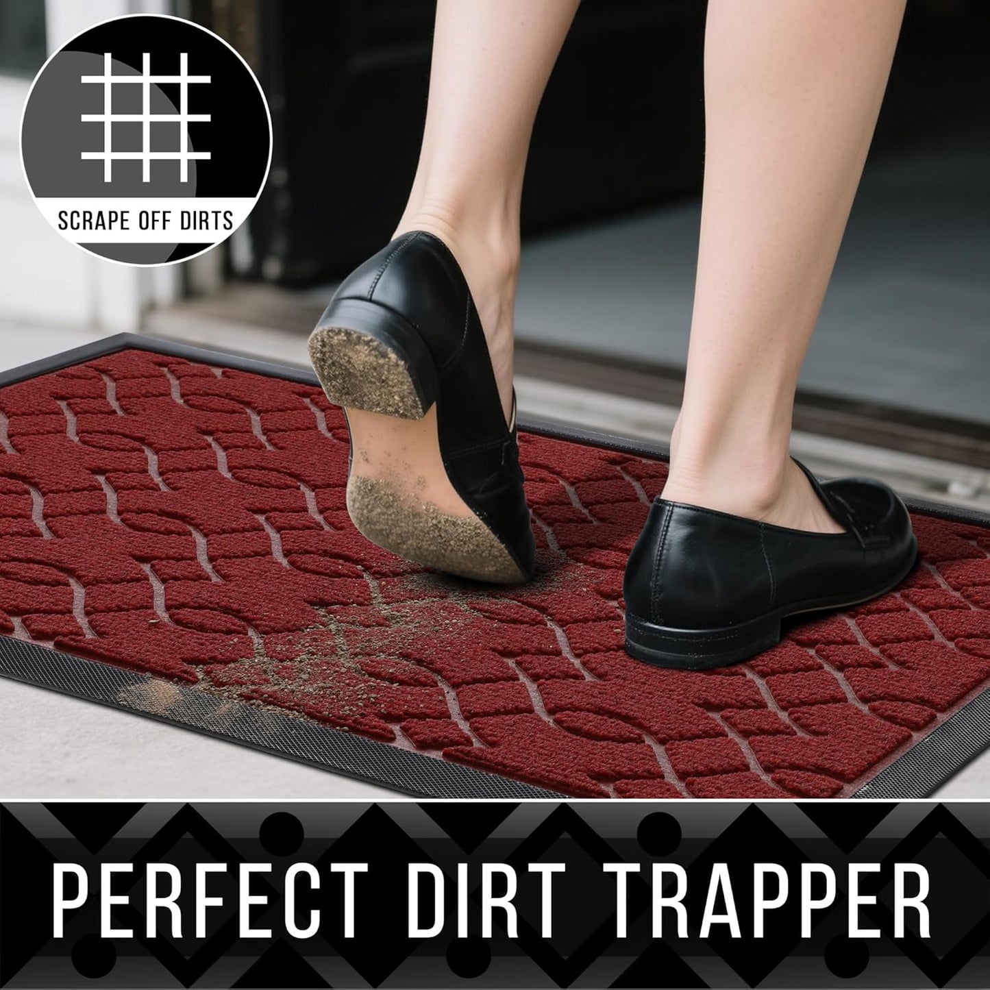 Yimobra Front Door Mat Outdoor Indoor 47x32, All-Season, All-Weather, Heavy Duty Welcome Door Mats Outside Entrance, Non Slip Porch Patio Entrance Mat, Red