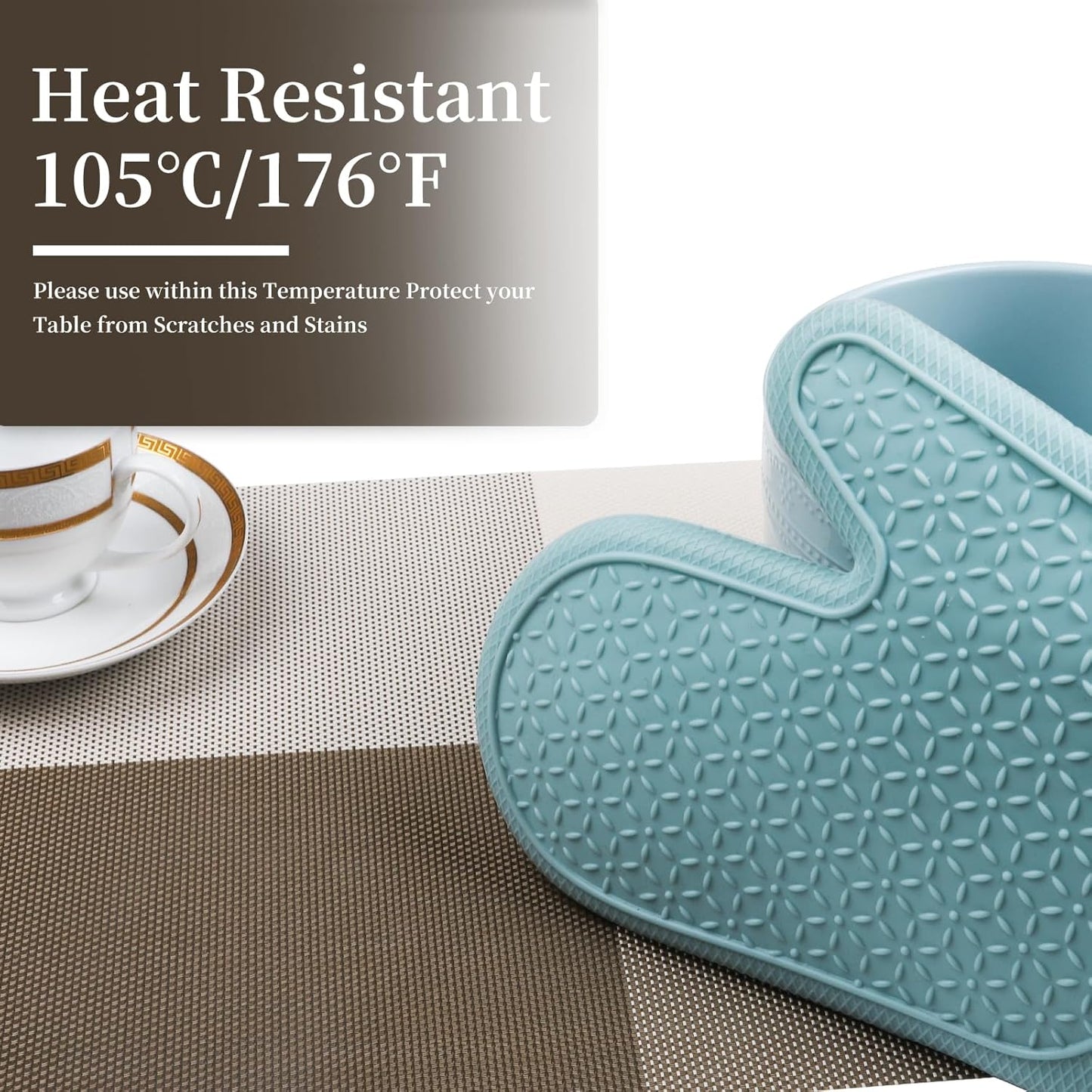 Vinyl Plastic Placemats Set of 6 Washable Heat Resistant Non-Slip Elegant Indoor Outdoor Kitchen Dining PVC Woven Table Place Mats (Light Coffee Lattice Block)