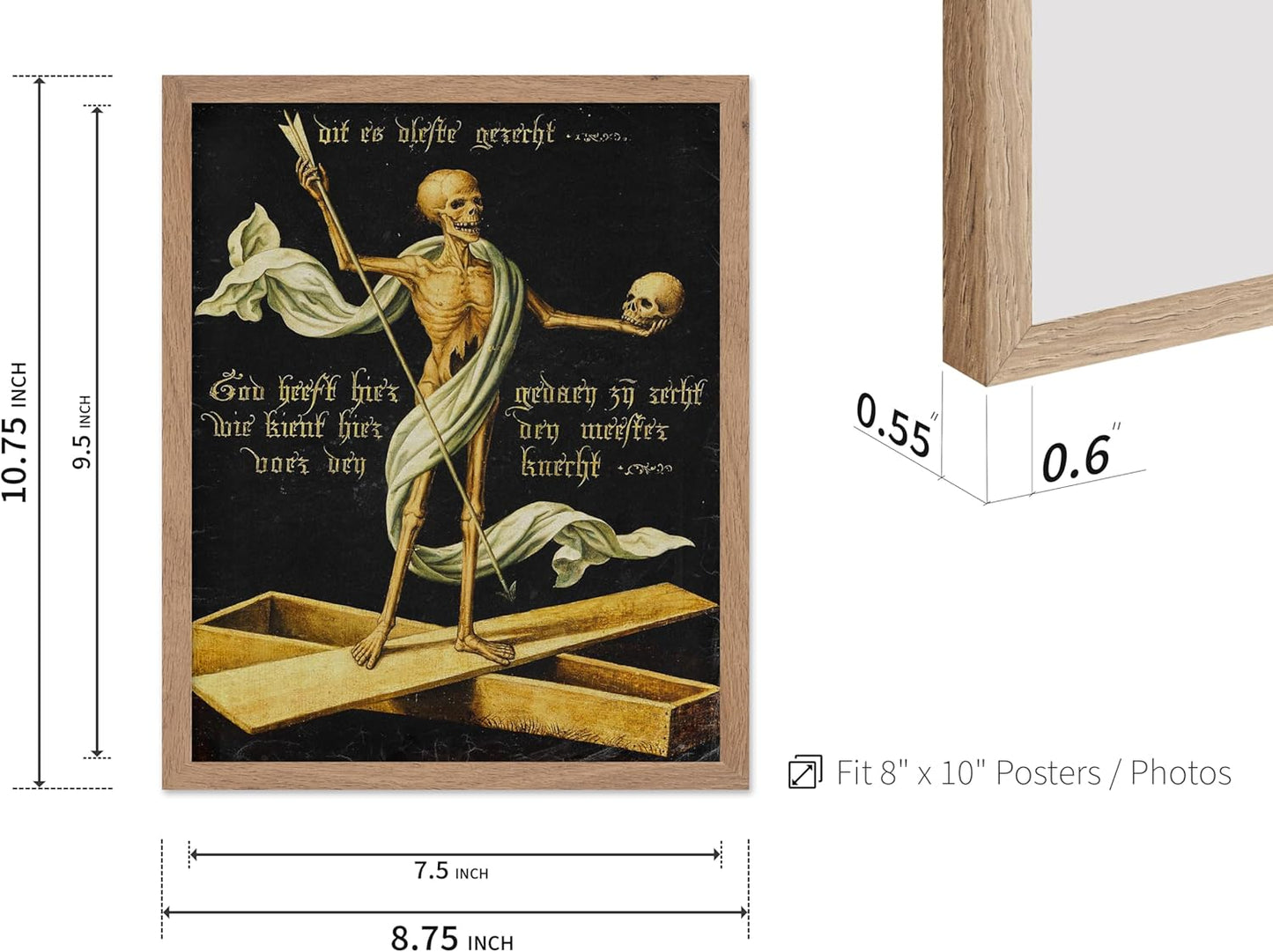 Poster Master Vintage Medieval Poster - Retro Gothic Print - Gift for Artist, Friend - Allegory of Life and Death, Skeleton, Dark, Skull - Wall Decor for Home, Living Room, 8x10 Beige Framed