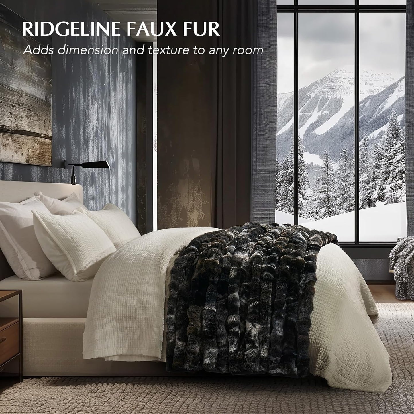 EVERGRACE Ultra Soft Luxury Fluffy Ridgeline Faux Rabbit Fur Bubble Throw Blanket, Thick Warm Fuzzy Throw for Bed, Cozy Plush Reversible Blanket for Couch,Charcoal Grey Heather, 50x60 Inches, 870 GSM