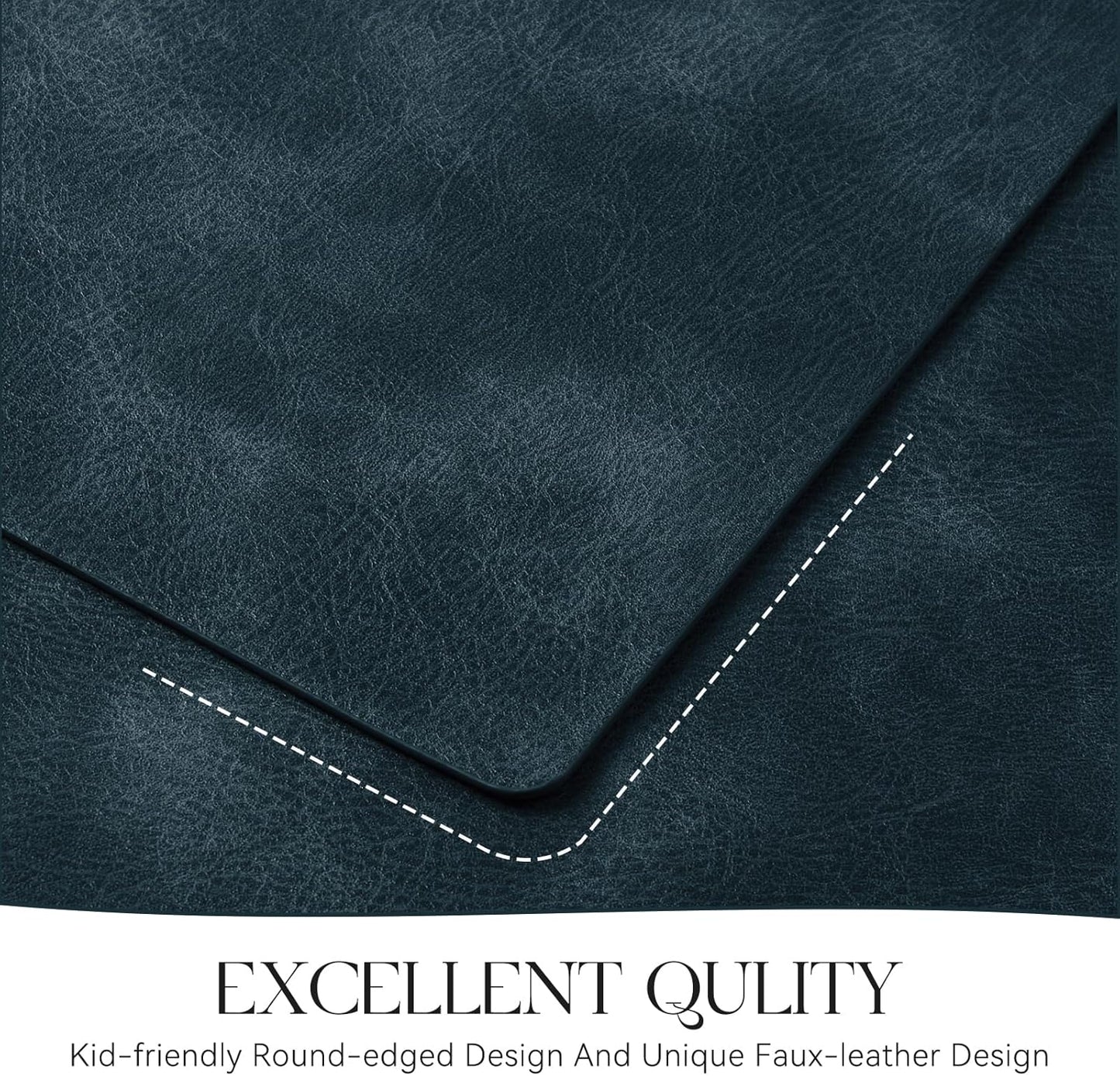 MOSAYT Vinyl Placemats Set of 6-12 X 17 Inch - Faux Leather 100% Waterproof Oil-Proof Wipeable PU Place Mats, Heat Resistant Reversible Table Mats for Kitchen, Dining, Outdoor (Navy Blue)