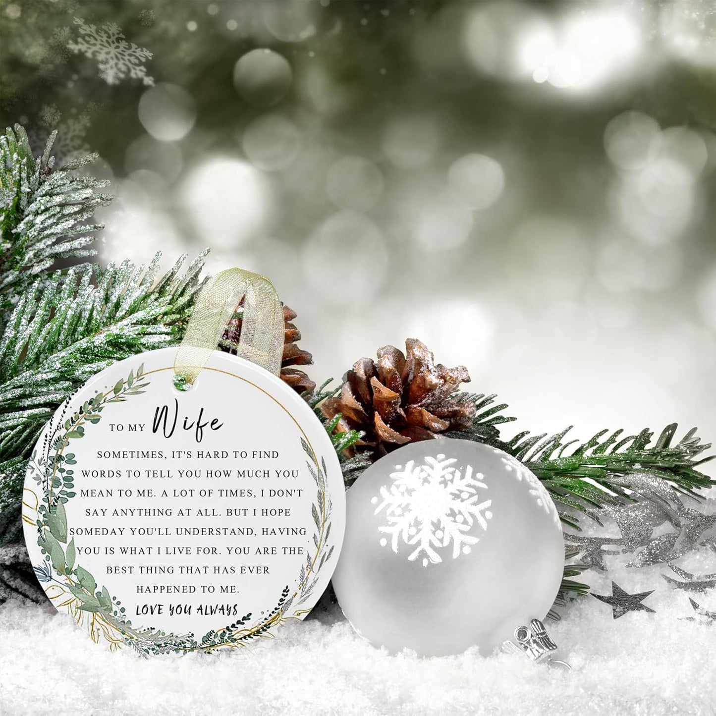 Wife Ornaments 2025 Wife Xmas Ornament Wife Christmas Ornament for Wife Forever Wife Best Wife Ever Gift Double-Sided Printing Ceramic 2.9"