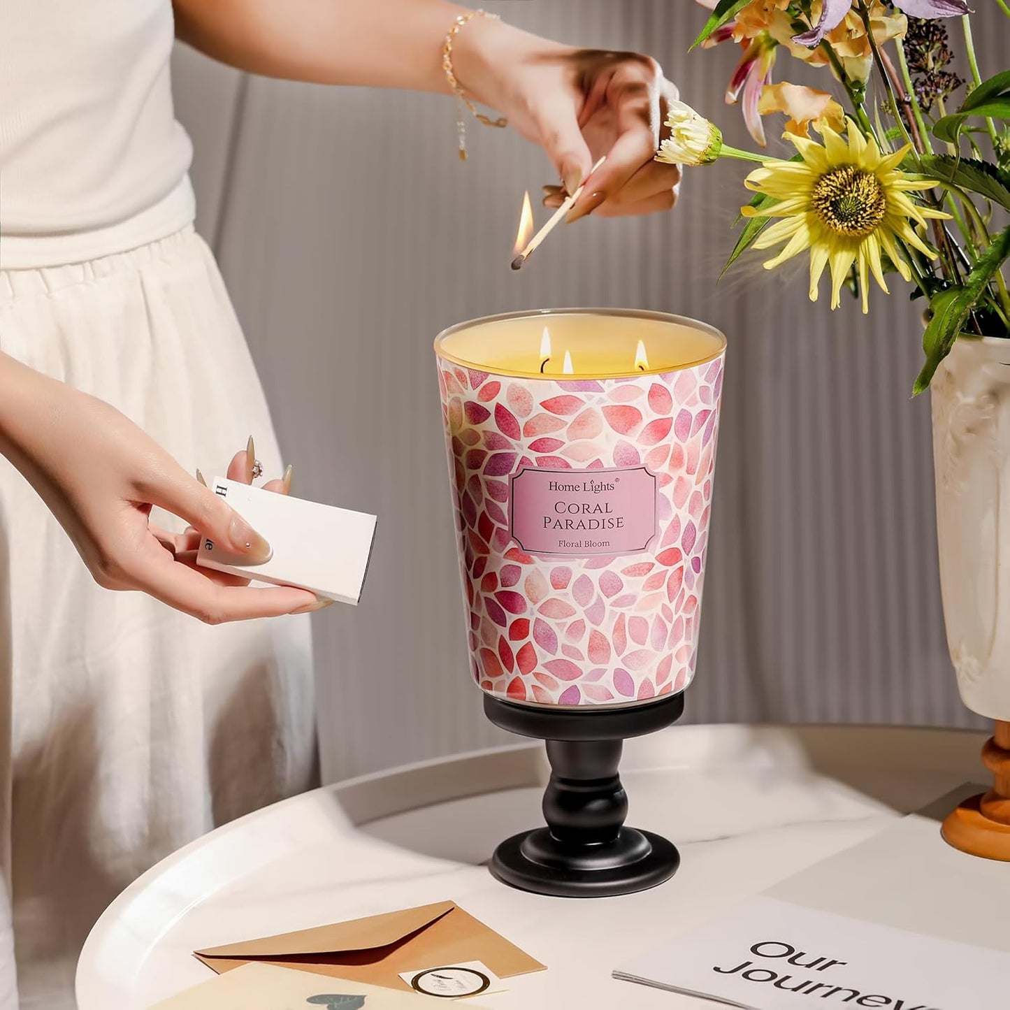 HomeLights Coral Paradise Scented Candles | 34oz Soy Candles Bohemian Natural Textures 3-Wick Large Candle Jars | Ideal Candle Gifts for Events, Home Decor Stress, Relief & Relaxation