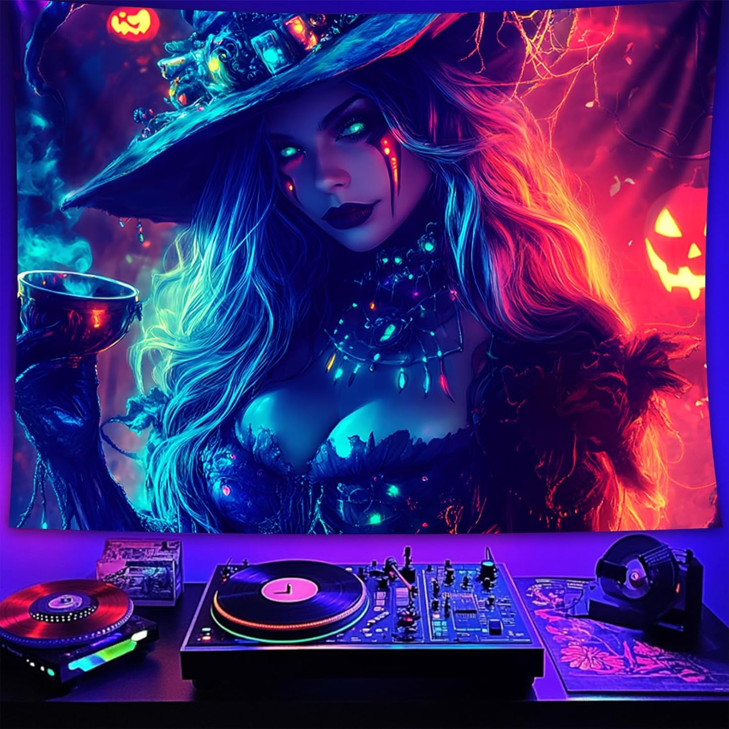 Halloween Tapestry, Blacklight Tapestry for Halloween Party Decor Hanging Tapestries Backdrop Wall Art Poster for Bedroom Dorm 59x51in