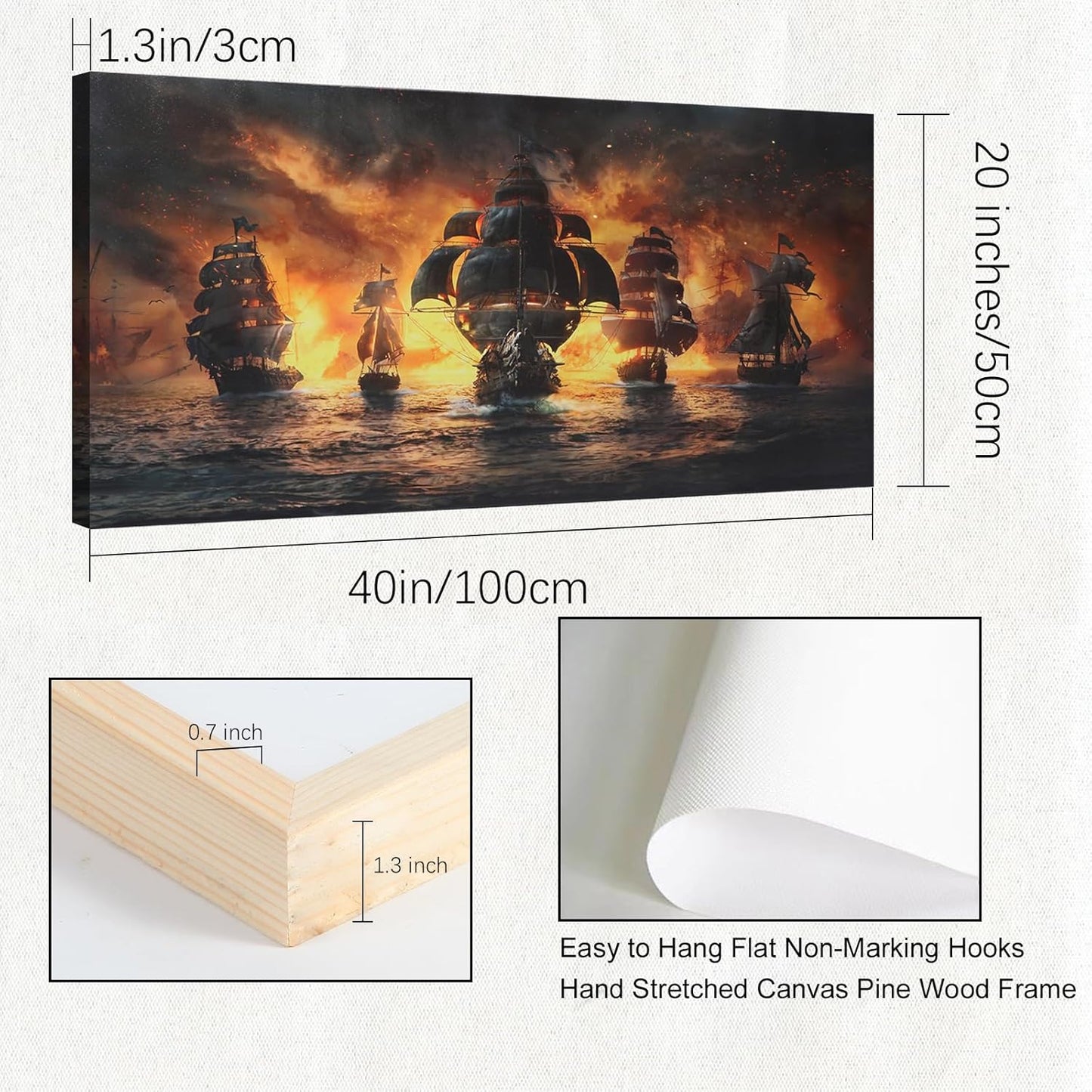 Sorventina Pirate Ship Decorations Art Prints- Pirate Wall Art, Nautical Sailboat Canvas Art Painting for Man Cave, Bar, Conquistador Poster Large Wall Art Pirate Pictures (40x20 Framed)