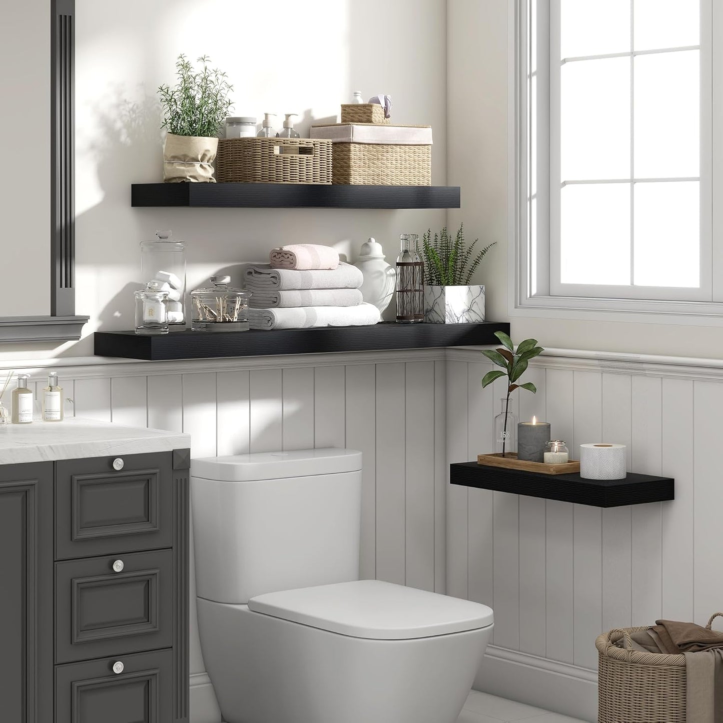 Heimlove 36 Inch Floating Shelves for Wall Set of 2,Black Wall Shelves for Storage & Decor - Heavy Duty with Invisible Brackets,Perfect for Living Room,Bedroom,Home Office