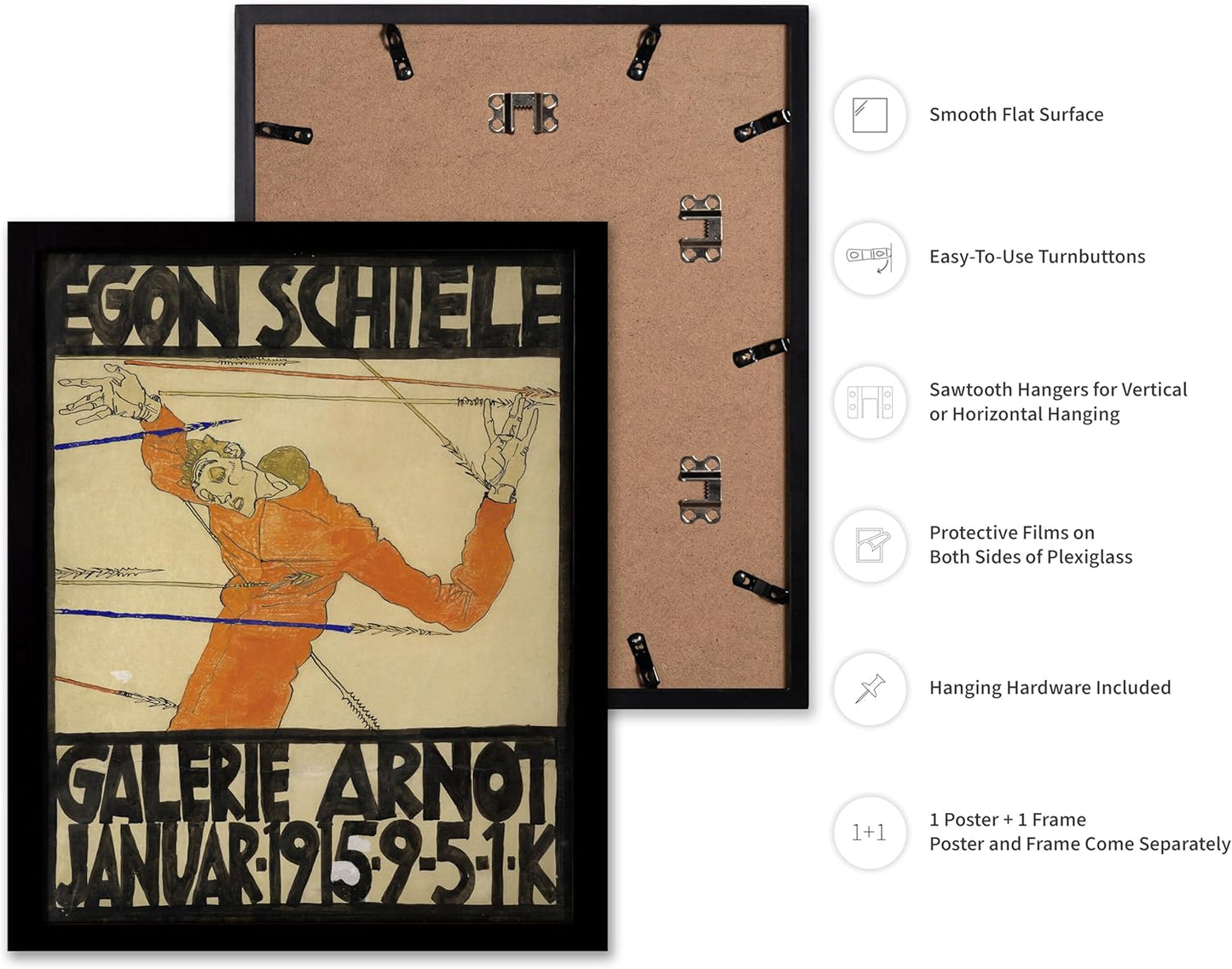 Poster Master Vintage Painting Poster - Retro Expressionism Print - Self Portrait as the Martyred St Sebastian - Gift for Artist, Friend - Wall Decor for Home, Office, 8x10 Black Framed