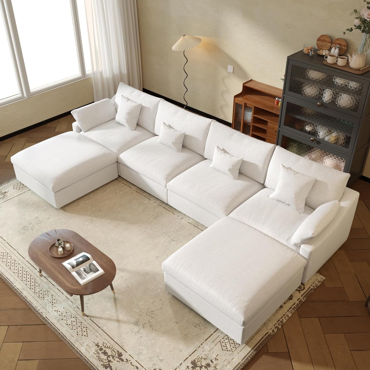 JACH U-Shaped Sectional Couches for Living Room, Cloud Sectional Couch with Deep Seat, 155.9" Modular Sofa with Chaise, Covers Removeable & Washable, Sofas Furniture for Living Room, White