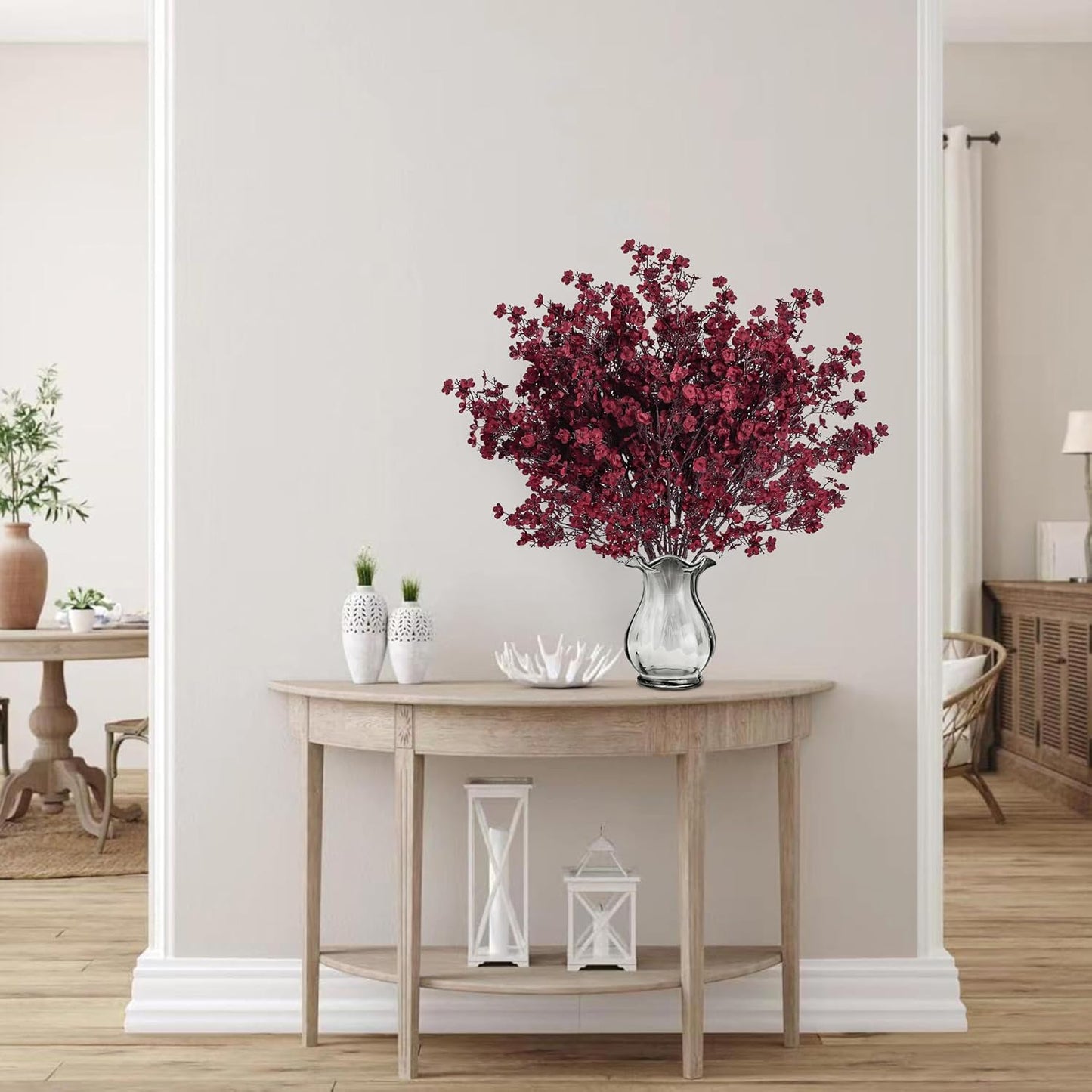 Sggvecsy 15 Pcs Babys Breath Artificial Flowers Gypsophila Bouquets Bulk Real Touch Fake Silk Flowers for Home DIY Floral Arrangement Table Centerpiece Fall Thanksgiving Autumn Decoration (Burgundy)