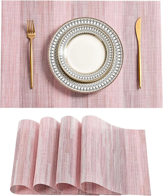 Leetaltree Misty Rose Placemats Set of 4 - Heat Resistant Non-Slip Place mats for Dining Table, Washable Durable PVC Vinyl Woven Table Mats（Misty Rose, 4）