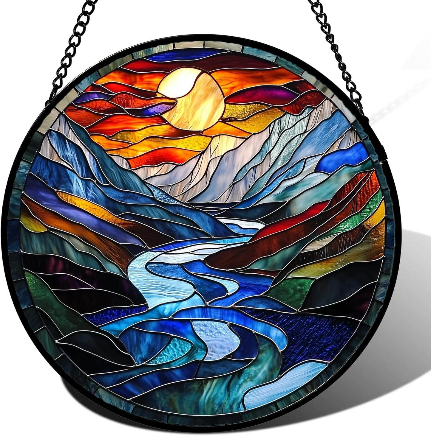 Stained Glass Window Hanging, Canyon Mountains Sunset View Sun Catcher for Window Home Decor Landscape Suncatcher Mother's Day Birthday Gifts for Women Men Mom and Nana 11.8 in