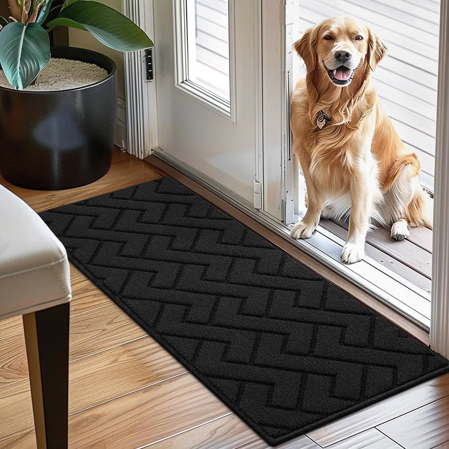 hicorfe Indoor Doormat,Front Back Door Mat Rubber Backing Non Slip Door Mats 20"x48" Absorbent Resist Dirt Entrance Doormat Inside Floor Mats for Entryway Washable Low-Profile(Black)