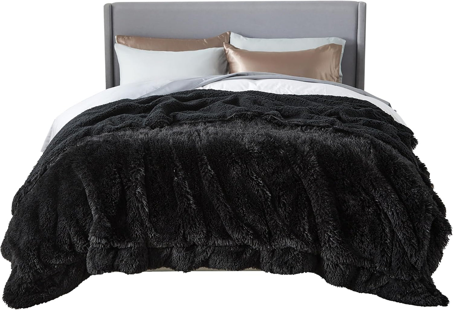 Bedsure GentleSoft Fluffy Black King Size Blanket for Bed, Thick Soft Sherpa Faux Fur Fleece Bedding Fuzzy Plush Winter Warm Heavy Oversize Large King Blanket, Cozy Black Gifts for Men Women, 108x90