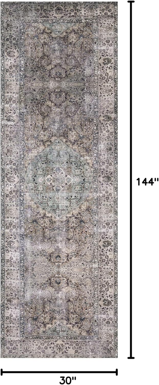 Loloi Layla Collection LAY-06 Taupe/Stone 2'-6" x 12'-0" .13" Thick Runner Rug, Soft, Durable, Vintage Inspired, Distressed, Low Pile, Non-Shedding, Easy Clean, Printed, Living Room Rug