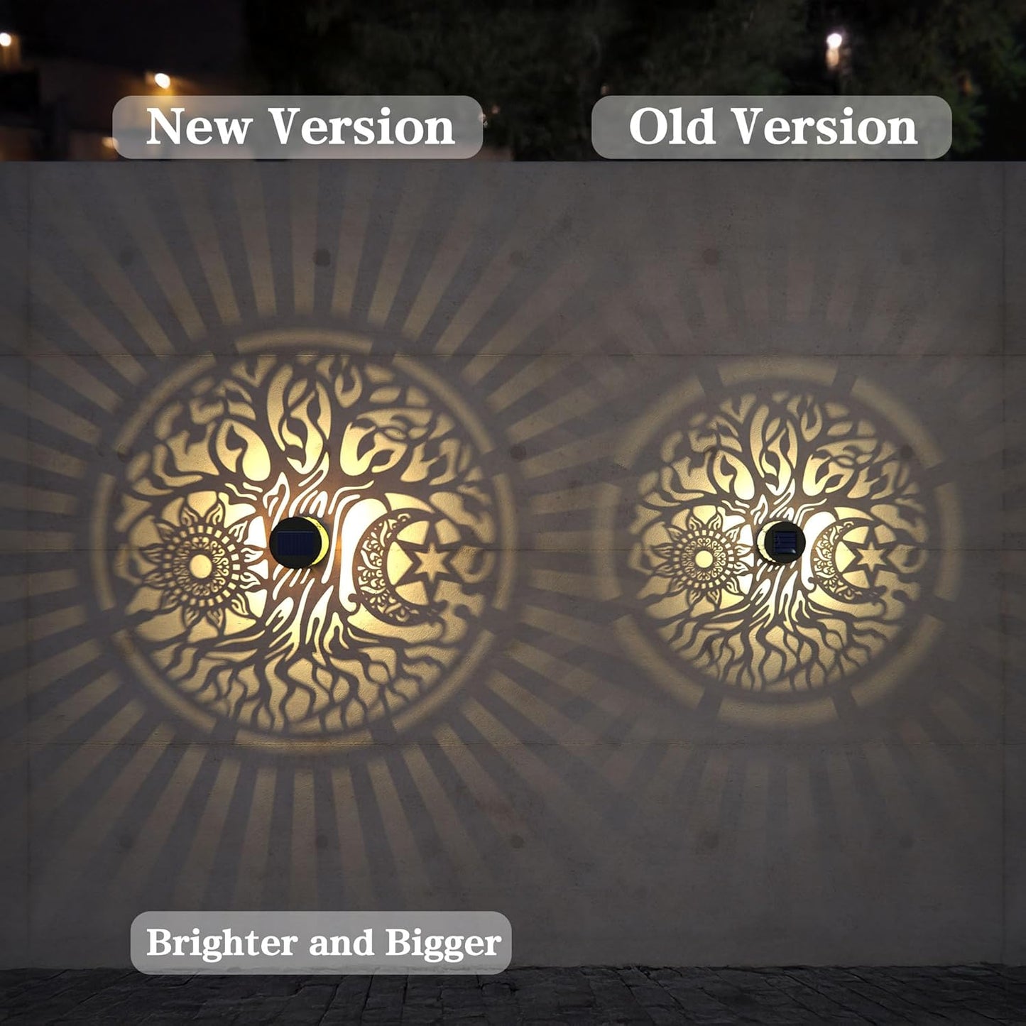 4 Pack Large Solar Fence Lights Metal Solar Powered Outdoor Wall Deck Step Lights Tree Theme Waterproof Fence Light for Garden Post Patio Backyard Yard Decor, Gardening Gifts for Women Mom Grandma