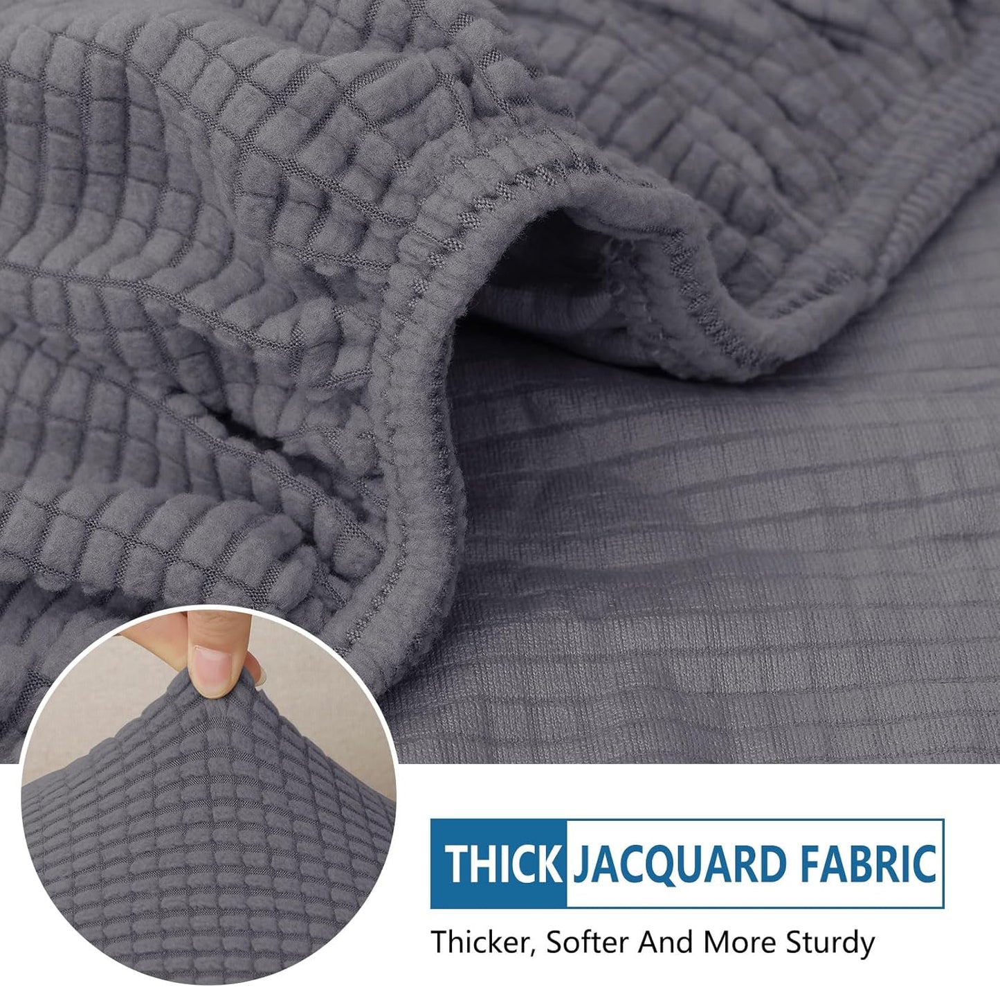 hyha Waterproof Couch Cushion Covers, Washable Sofa Cushion Slipcovers, Thick Stretch Jacquard Fabric, Couch Sofa Covers for Pets with Elastic Bottom (3 Pieces, Middle Grey)