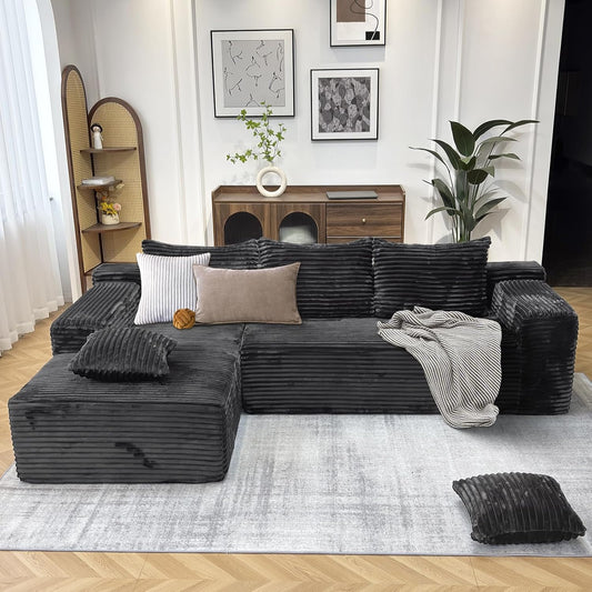 104" Modern Modular L-Shape Sofa Couch with Chaise Grey Faux Rabbit Fur Cloud Sectional Couch with Deep Seat Modular Sectional Sofa No Assembly Required Upholstered Couches for Living Room Bedroom