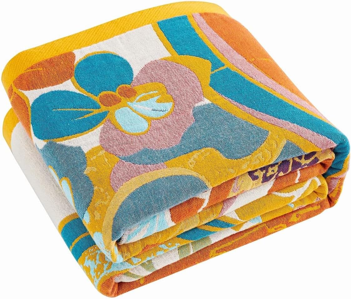Boho Throw Blanket, Lightweight Blankets for Summer, 100% Cotton Bohemian Decorative Throw Blanket, 50"x60" Reversible Muslin Breathable Woven Farmhouse Blankets Quilt,