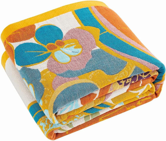 Boho Throw Blanket, Lightweight Blankets for Summer, 100% Cotton Bohemian Decorative Throw Blanket, 50"x60" Reversible Muslin Breathable Woven Farmhouse Blankets Quilt,