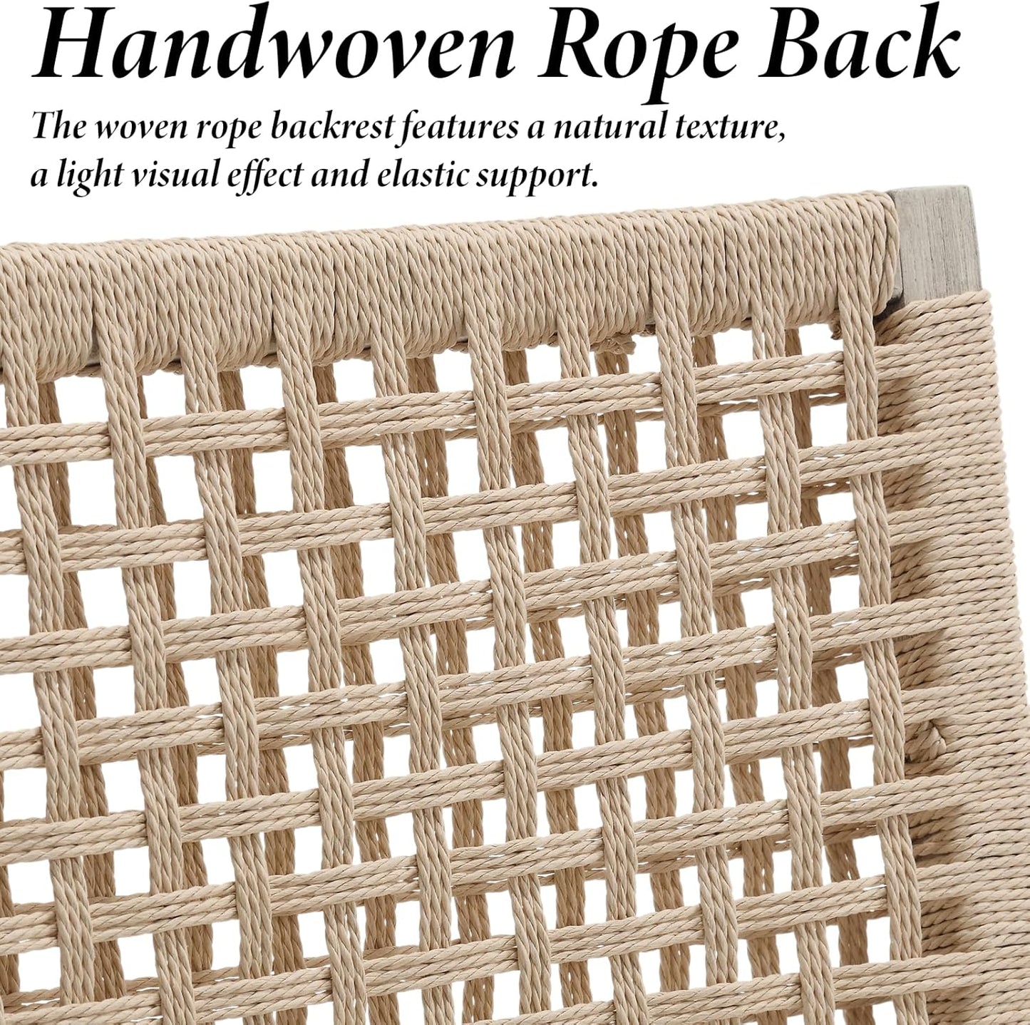 Kmax Farmhouse Dining Chairs Set of 2, Rustic Kitchen Chairs with Linen Fabric Seat and Woven Back, Vintage Accent Chairs for Dining Room, Living Room, Ivory