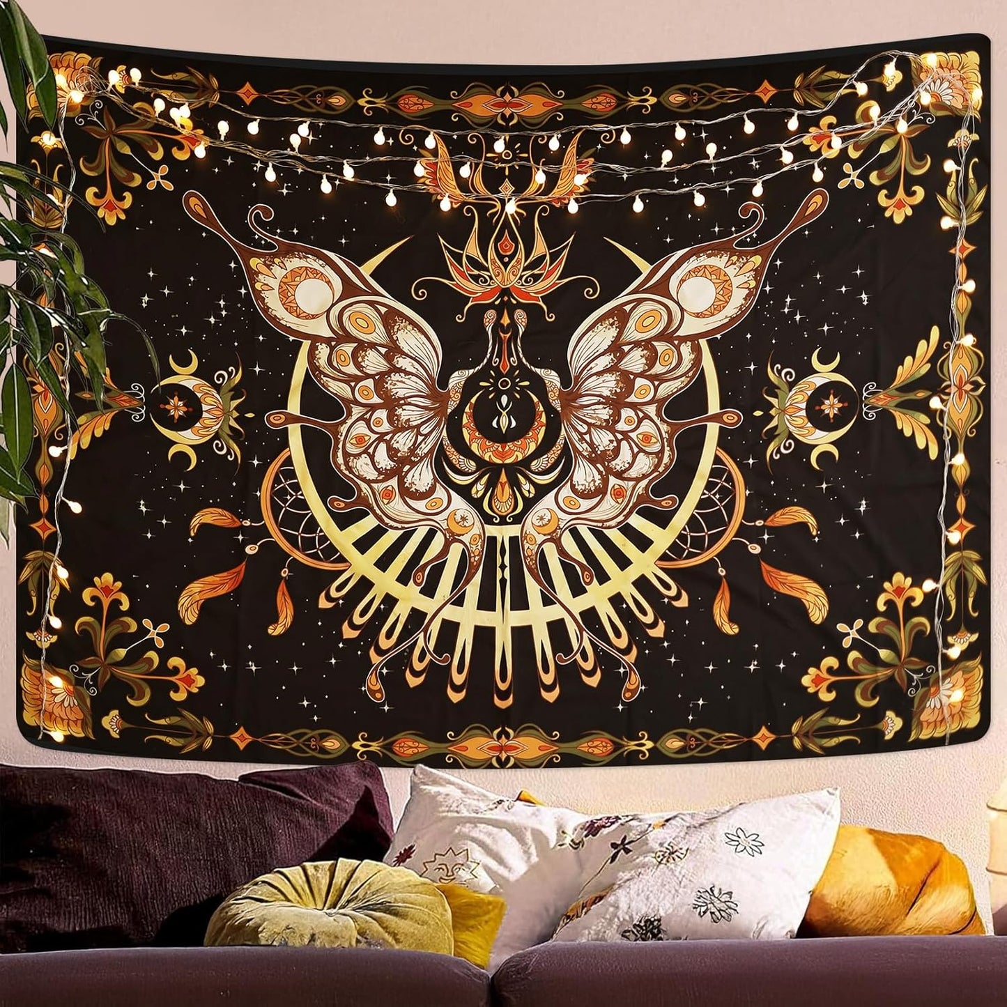 CHDGDHC Butterfly Tapestry - Moth Wall Hanging, UV Resistant, Waterproof, Machine Washable, Lightweight, Psychedelic Bedroom Aesthetic Decor for Bedroom, Living Room, Yoga Room - 47.64x35.43 Inch