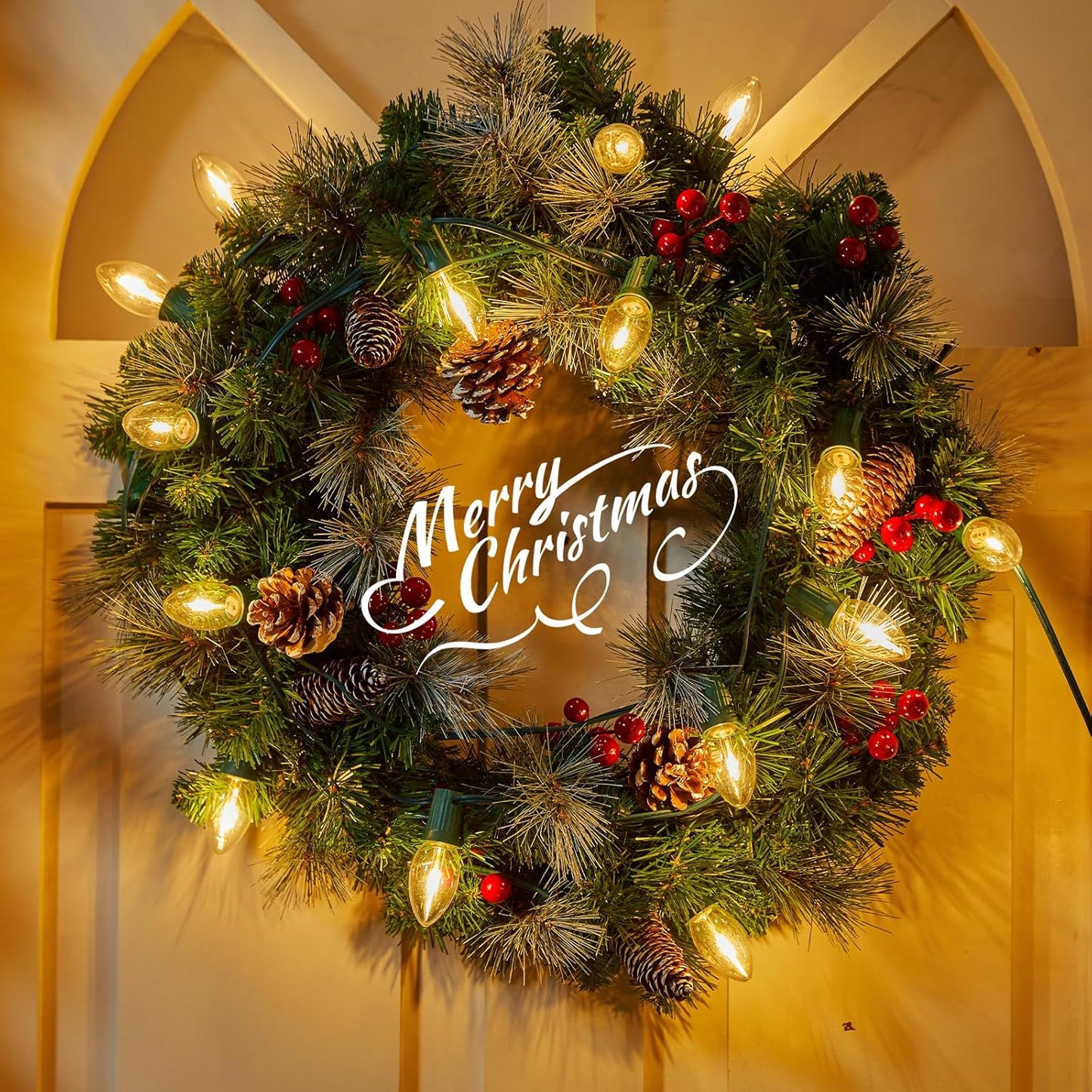 Vintage C9 LED Christmas Lights Outdoor, 100 Feet C9 String Lights with 100 LED C9 Plastic Bulbs, Waterproof Connectable Lights for Christmas Tree Roofline Garden Patio Backyard Decor, Warm White