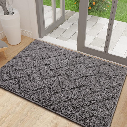 hicorfe Indoor Doormat,Front Back Door Mat Rubber Backing Non Slip Door Mats 24"x35" Absorbent Resist Dirt Entrance Doormat Inside Floor Mats for Entryway Washable Low-Profile (Grey)