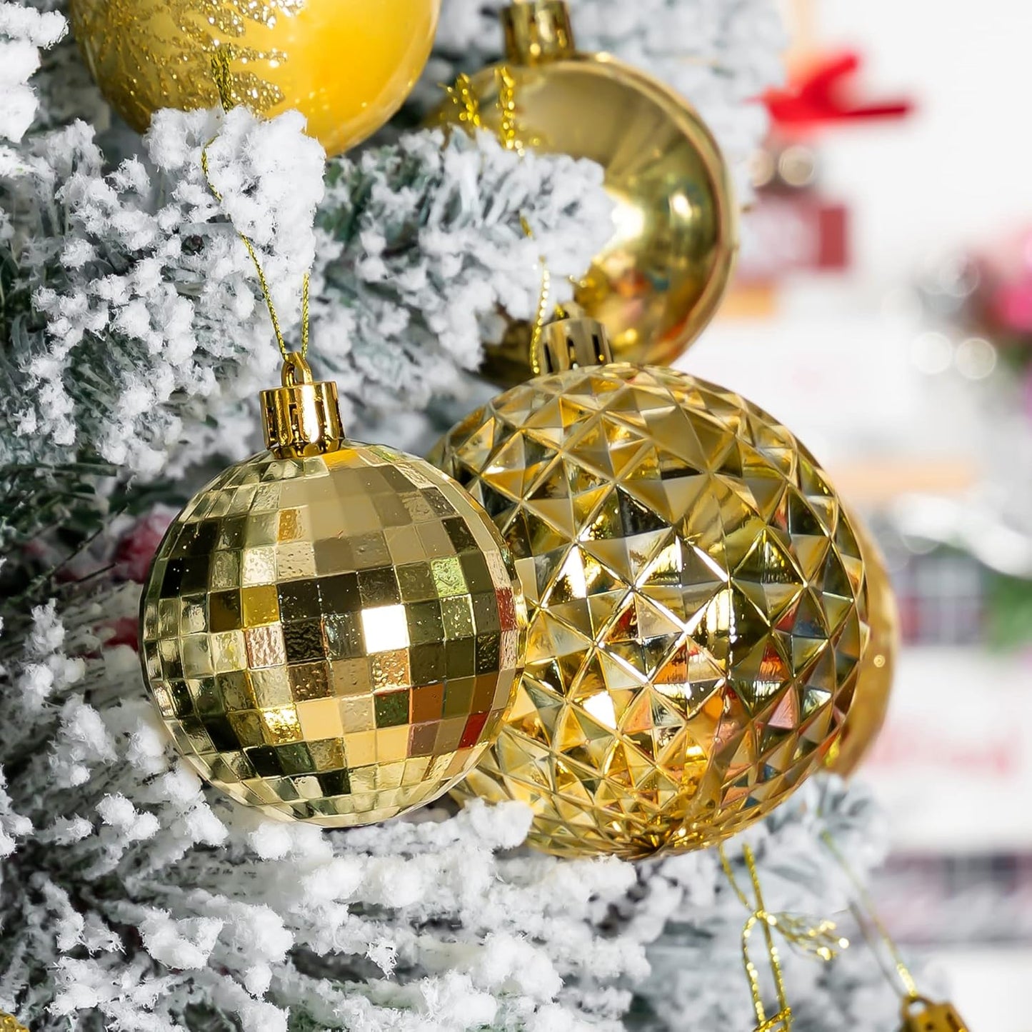 116Pcs Gold Christmas Ball Ornaments, Shatterproof Hanging Decoration Set with Gift Box, Assorted Decorative Baubles for Xmas Tree/Home/Wedding/Party/Holiday