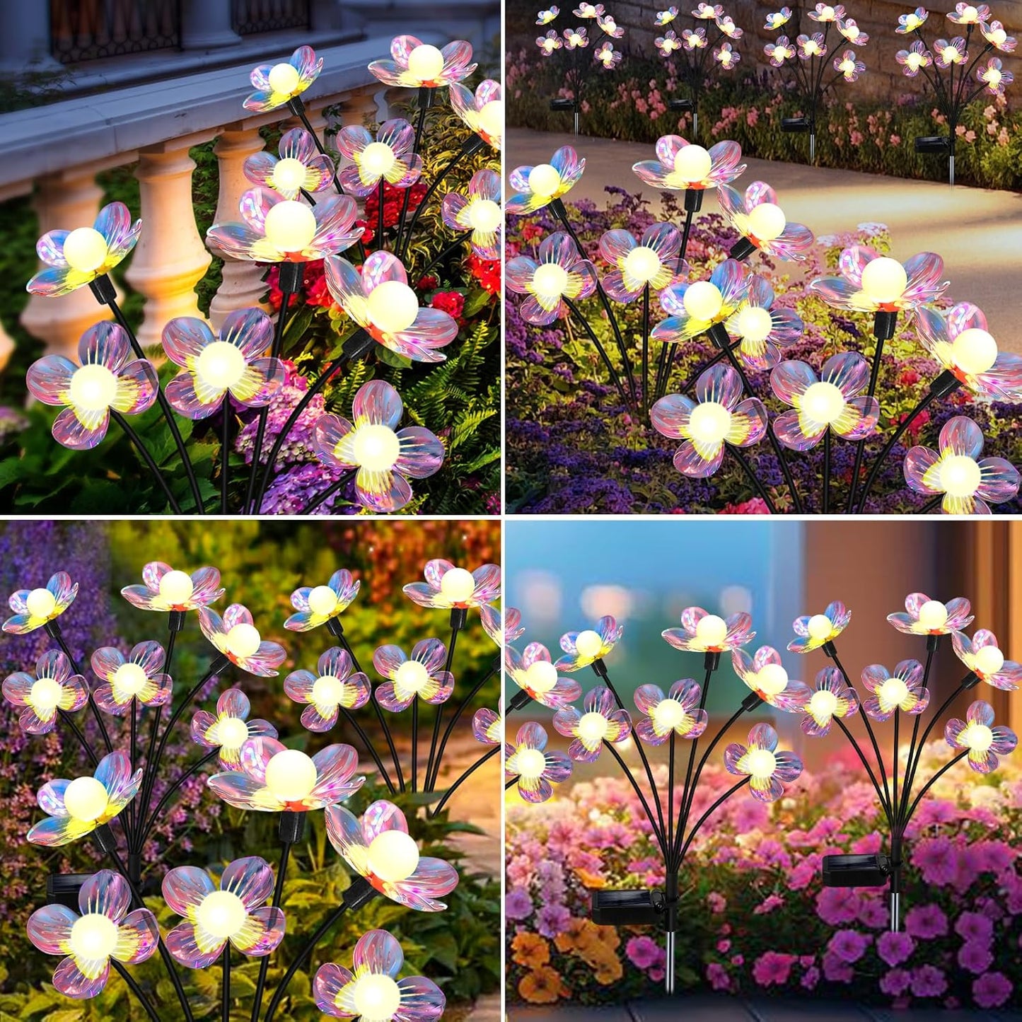 Solar Garden Lights Outdoor, New Upgraded 4-Pack Firefly Solar Lights with Iridescent Petals & Warm White Glow - Waterproof Wind-Swaying Decor for Yard, Patio