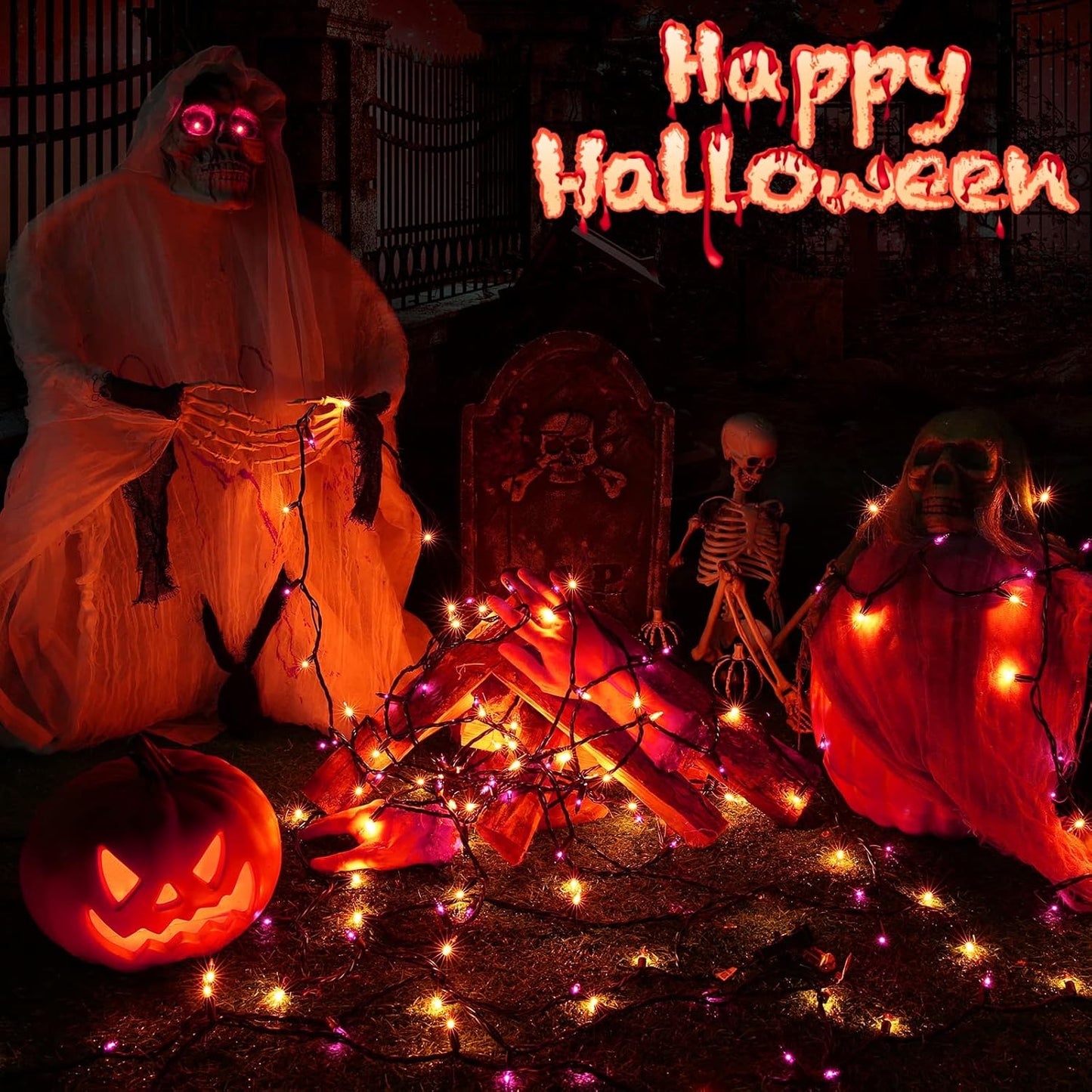 Toodour Orange & Purple Halloween Lights, 75ft 300 Count Incandescent Halloween String Lights, UL Certified Connectable Mini Bulbs String Lights for Outdoor, Indoor, Garden, Porch, Party, Home Decor