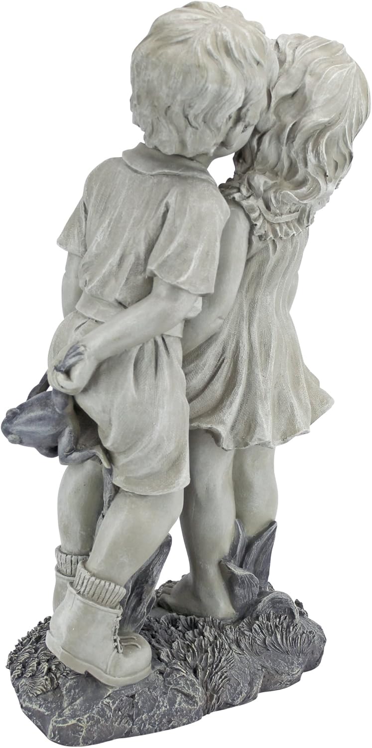 Young Sweethearts: Kissing Children Garden Statue
