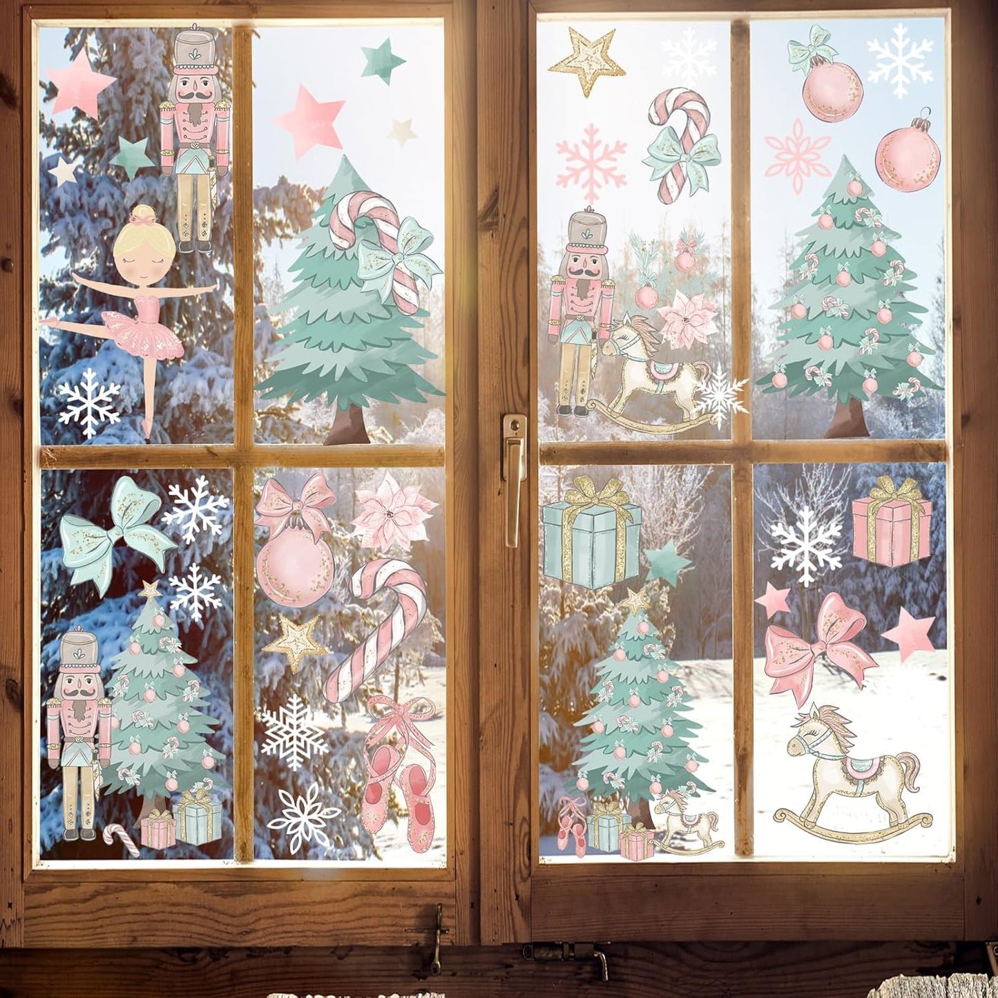 Pink Christmas Window Clings,Merry Christmas Supplies 9 Sheets Christmas Window Stickers Removable Christmas Decor for Glass Windows Winter Xmas Holiday