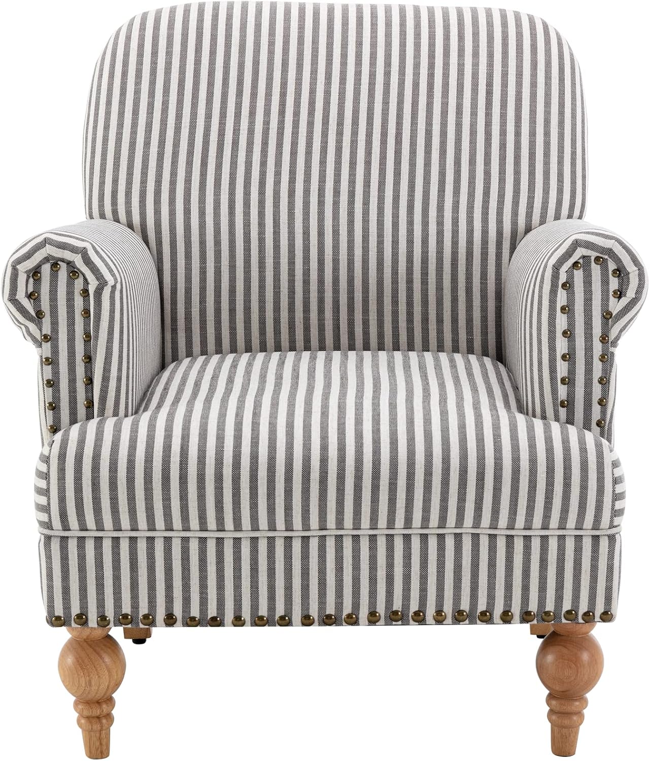 chairus Linen Accent Chair for Living Room Upholstered Mid Century Modern Single Sofa Chair with Solid Wood Legs Comfy Reading Chair Armchair for Bedroom/Office Room/Recption/Lounge, Black Stripe