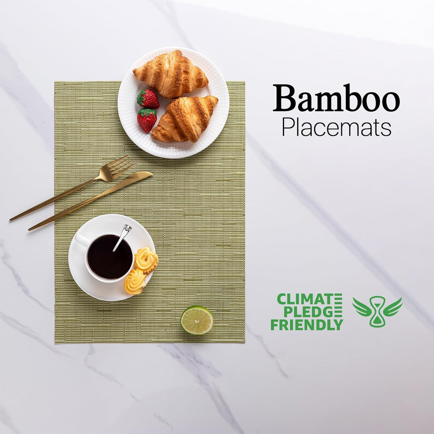 LEXMORE Placemats Set of 12 Vinyl/Plastic Woven Place Mats for Kitchen Table Indoor/Outdoor Washable Placemat Wipeable Dining Table Mats(Pea Green)