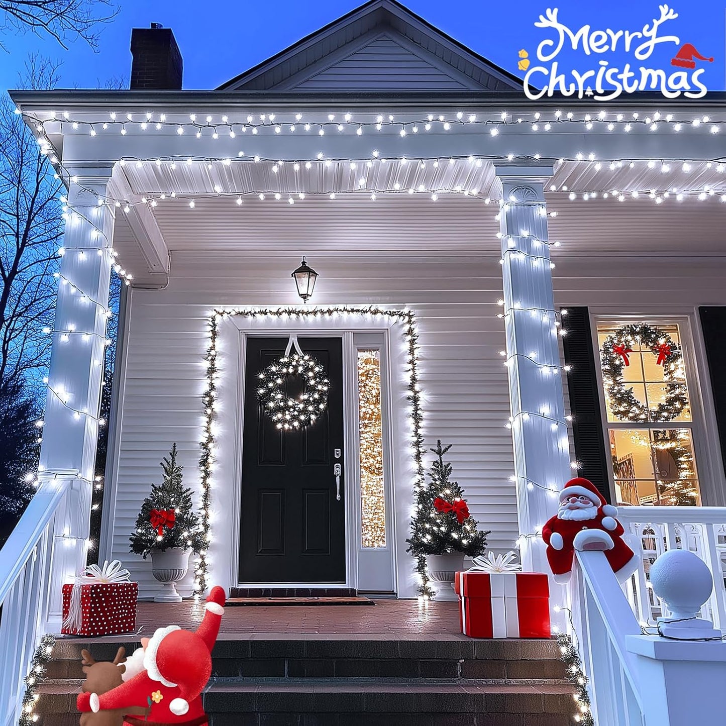 JMEXSUSS 200 LED White Christmas Lights Outdoor, 66ft Connectable Christmas Tree Lights Green Wire, 8 Modes Waterproof Christmas Twinkle String Lights Plug in for Xmas Wedding Party Indoor Decorations