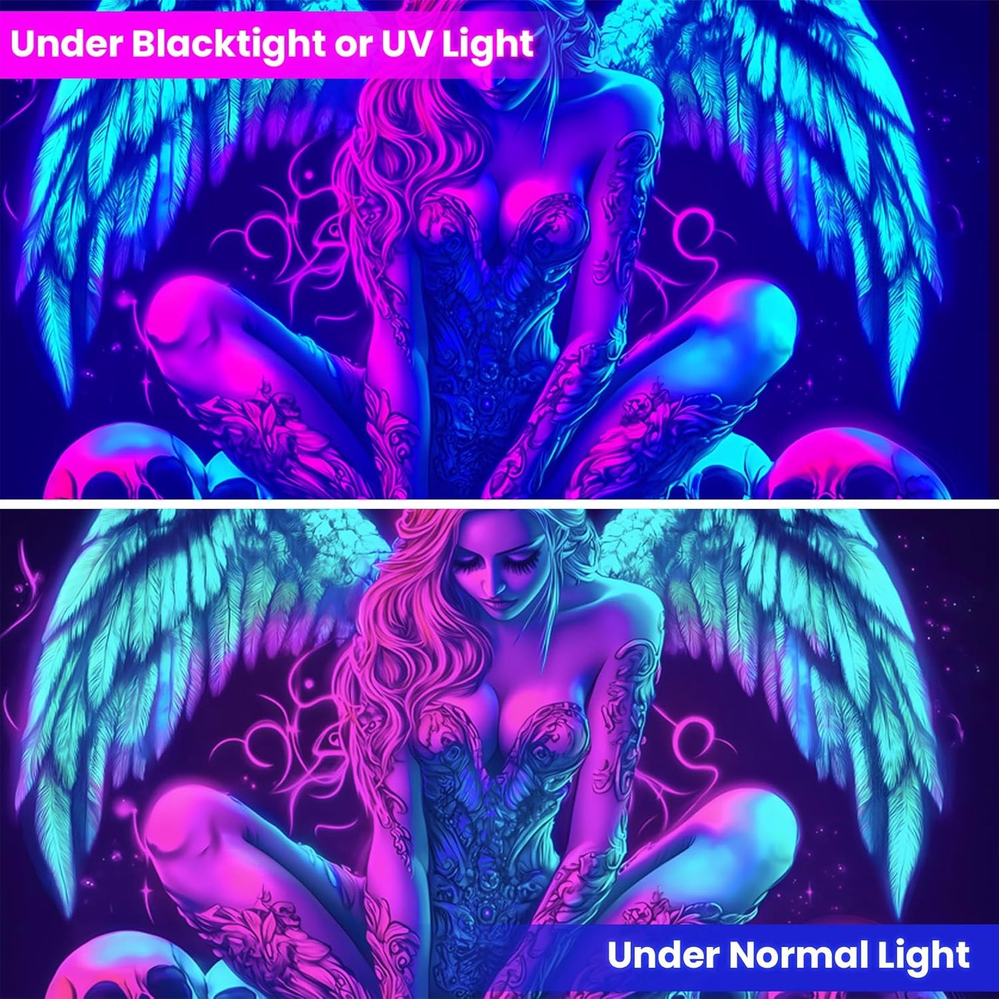 Blacklight Tapestry,WingTapestry Glow In The Dark,UV Reactive Black Light Upright Posters Wall Hanging for Bedroom Dorm Living Room Backdrop Decor (wing15, 79L" x 59W")